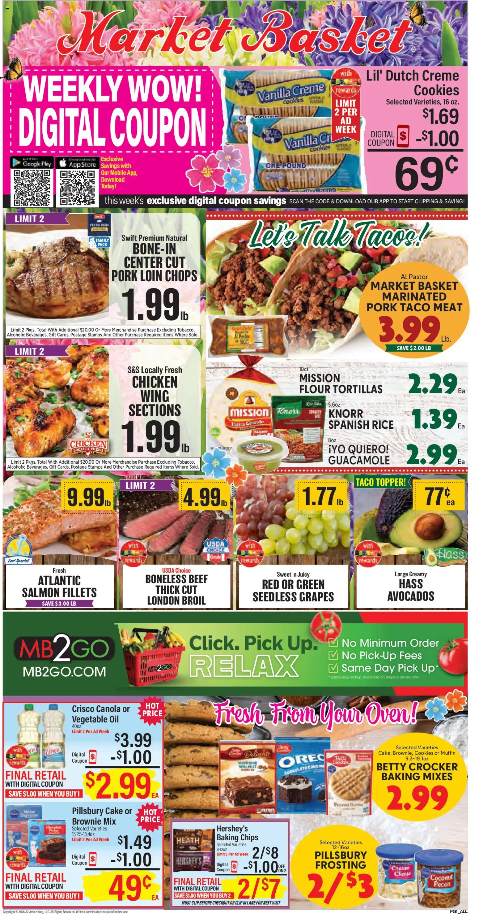 Market Basket Weekly Ad - valid from 25.03.2026 | Page: 1 | Products: Rice, Beef, Cookies, Grapes