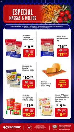 Semar Supermercado - Ofertas Especial Massas e Molhos - Pré-Visualização do folheto da loja Semar Supermercado, válido de 04.08.2025