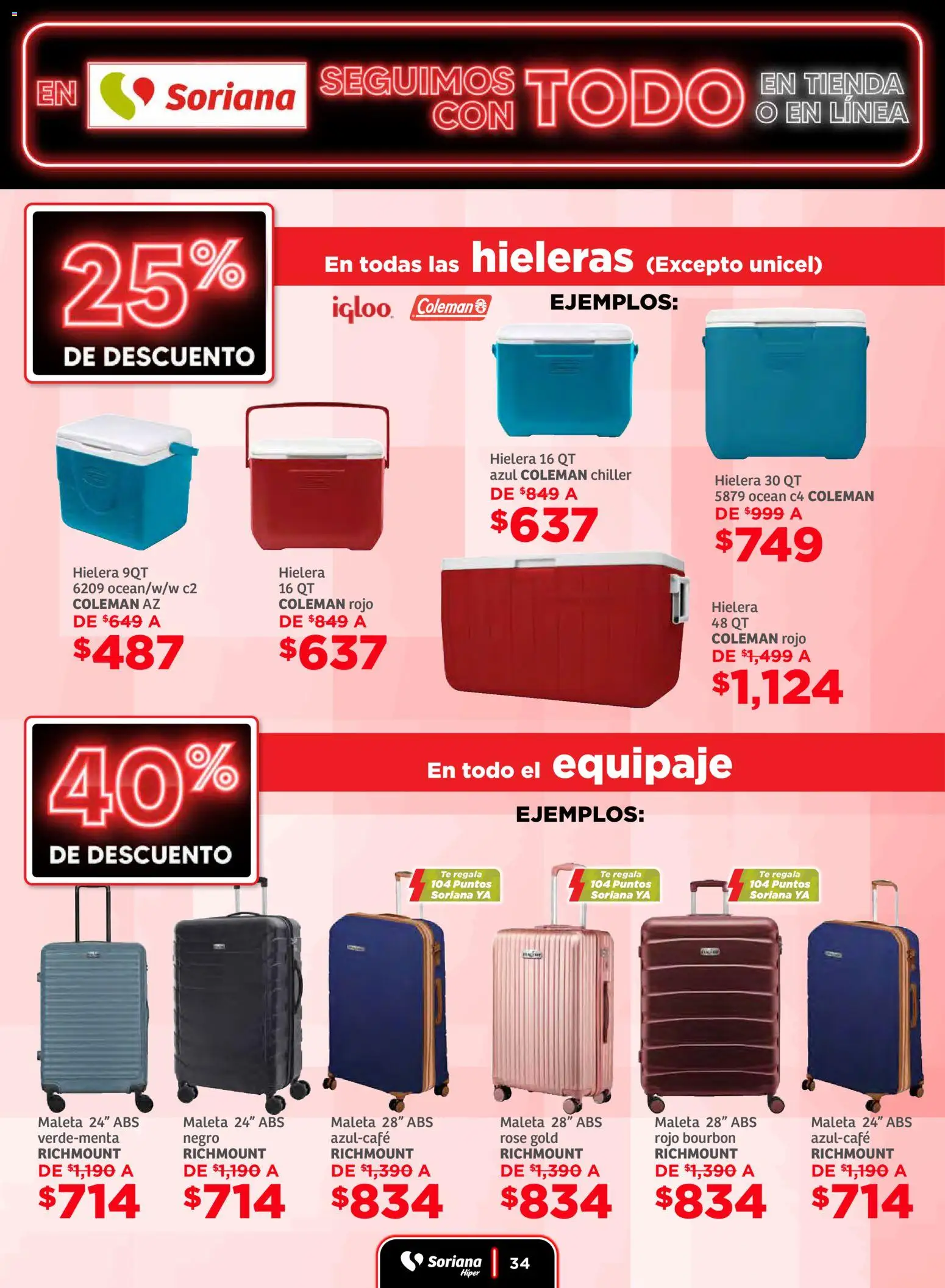 Nuevas ofertas de Soriana válidas en toda la República Mexicana desde el 19.11.2025. ¡Encuentra las mejores ofertas en Soriana - Seguimos con todo Súper Nacional! | Página: 34 | Productos: Maleta, Hielera, Té