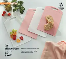 Vista previa de Juego de 4 tablas para picar michi, Plástico. 22 x 14.5 cm (193278) 9 pts. Aptas para carne, frutas, verduras y pan. Protegen la superficie de tu cocina, evitando rayones y desgaste., nuevo folleto de la tienda, válido en México a partir del 20.02.2026 | Página: 44 | Productos: Juego, Cocina