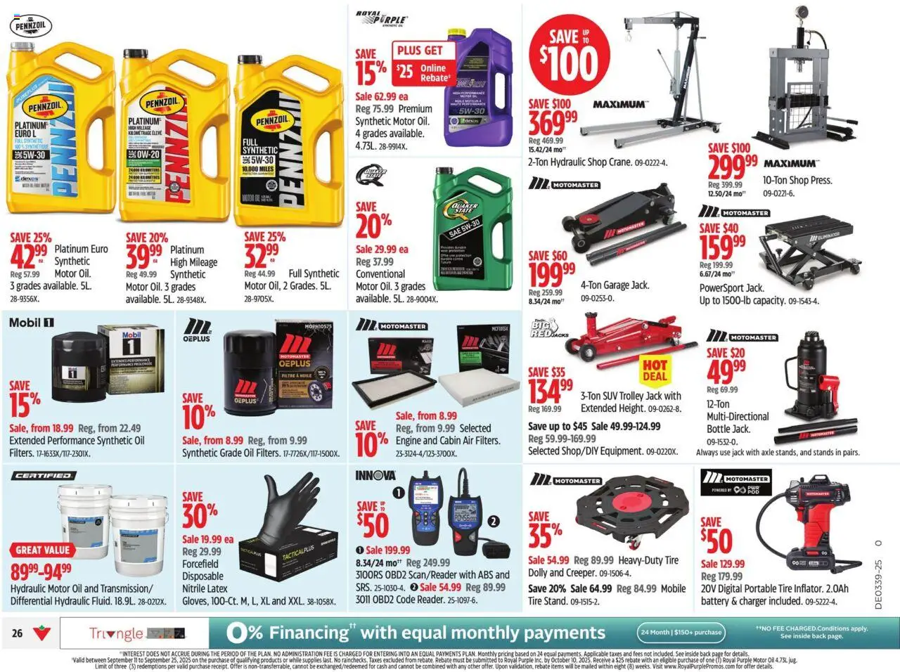 Canadian Tire flyer valid from 18.09.2025 | Page: 33 | Products: Battery, Oil