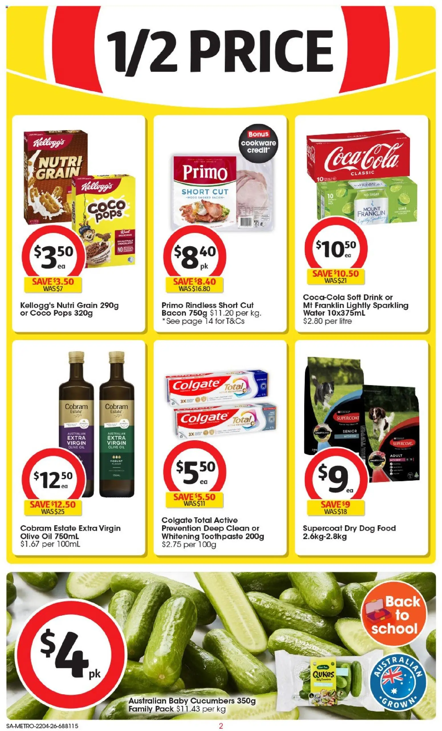 Coles catalogue - valid from 22.04.2026 | Page: 2 | Products: Olive oil, Dog food, Cucumbers, Lime