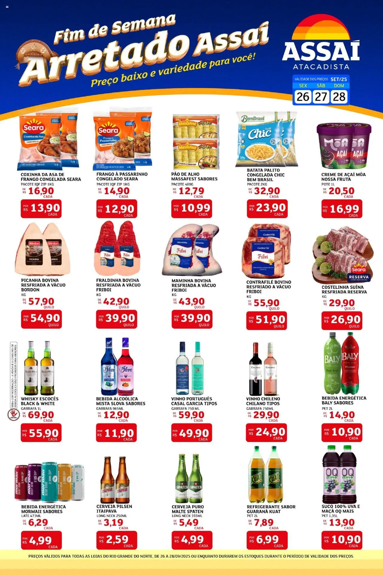 Assaí Atacadista Folheto - válido de 26.09.2025 | Página: 1 | Produtos: Picanha, Suco, Creme, Batata