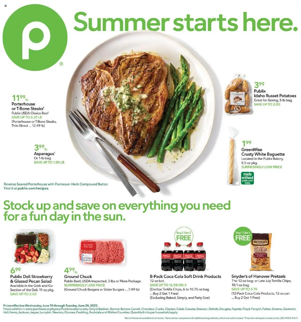 Publix Weekly Ad - valid from 18.06.2025 | Page: 1 | Products: Asparagus, Beef, Salad, Potatoes