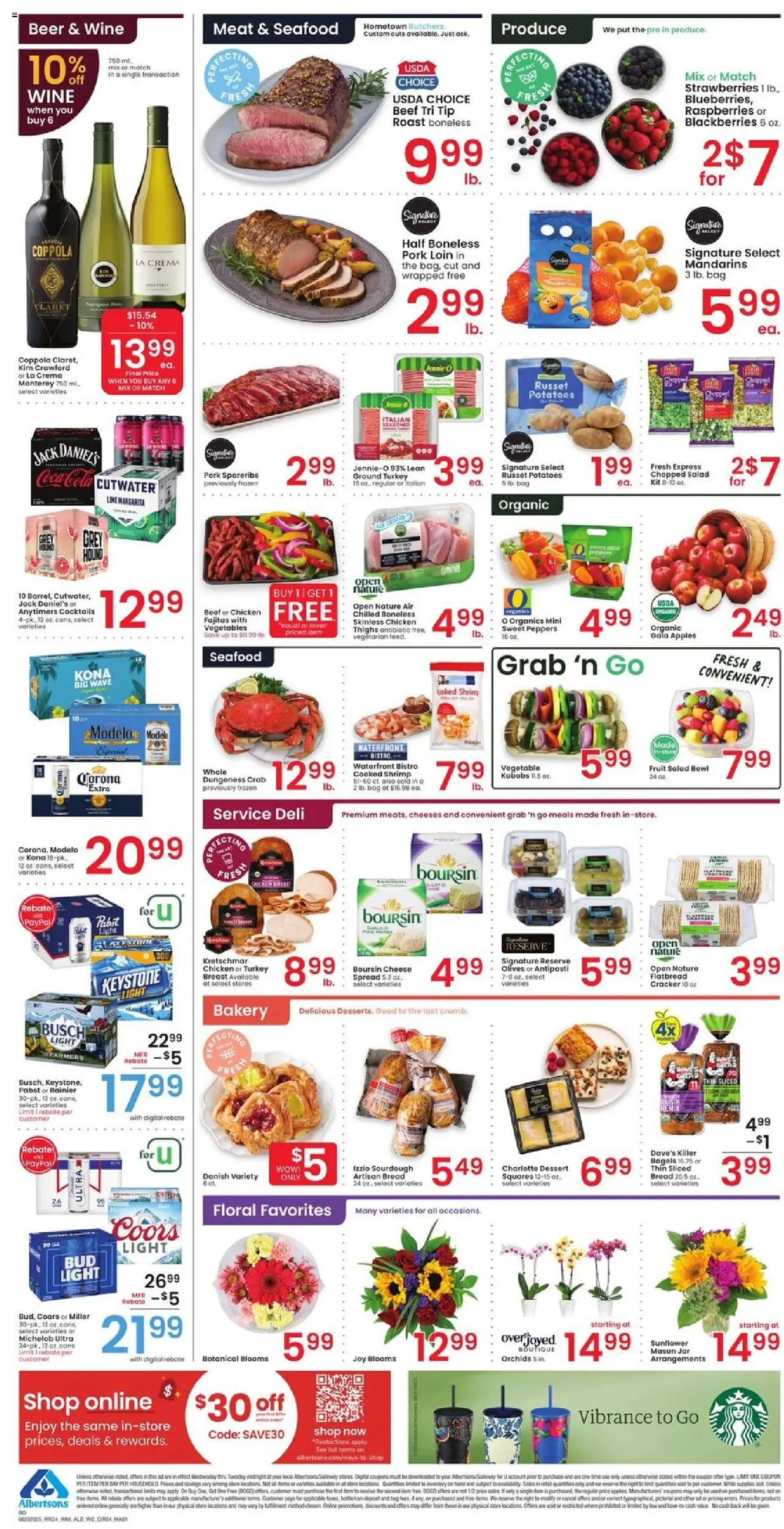 Albertsons Weekly Ad - valid from 20.08.2025 | Page: 4 | Products: Mandarins, Cheese, Beef, Strawberries