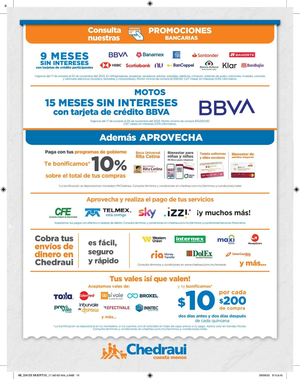 Nuevas ofertas de Chedraui válidas en toda la República Mexicana desde el 17.10.2025. ¡Encuentra las mejores ofertas en Chedraui folleto! | Página: 14 | Productos: Monedero, Banco, Despensa, Sobre