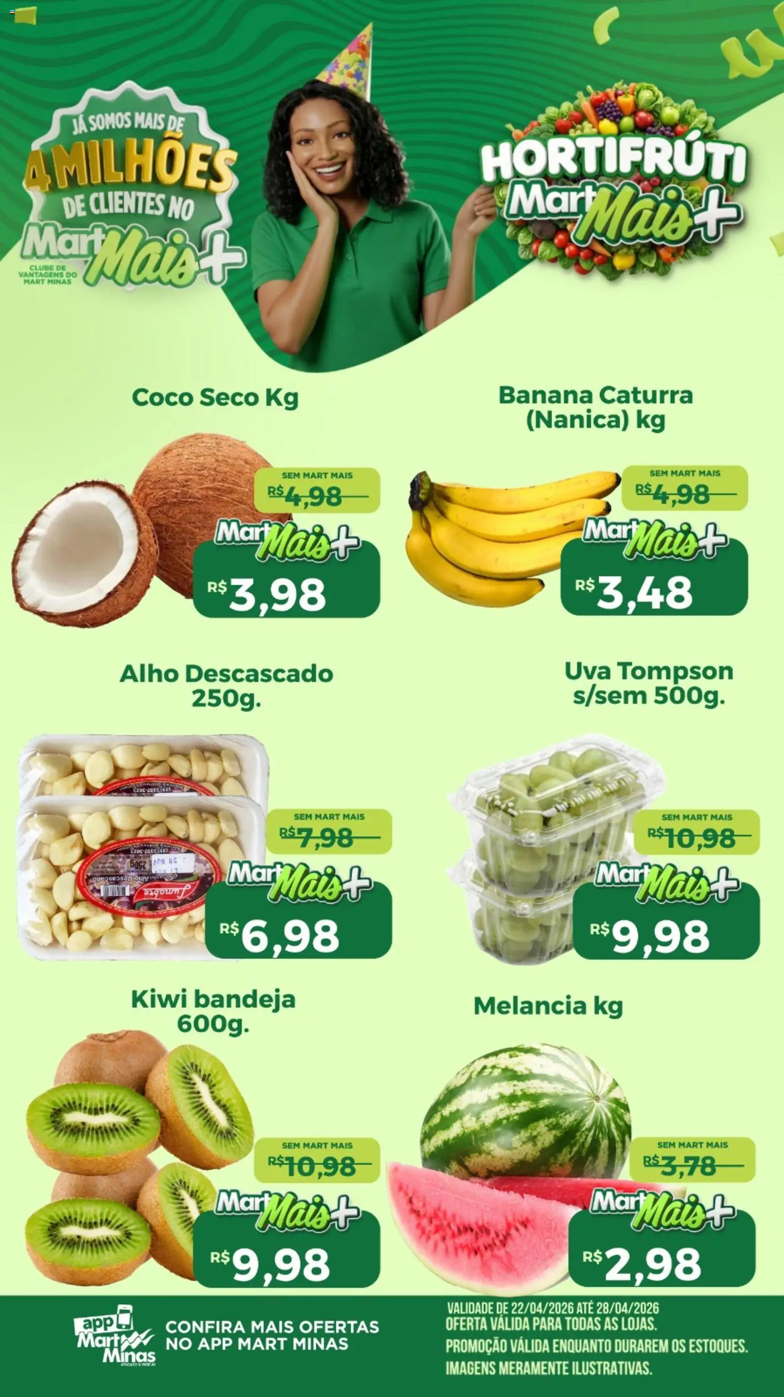 Mart Minas Folheto - válido de 22.04.2026 | Página: 1 | Produtos: Coco, Alho, Kiwi, Bandeja