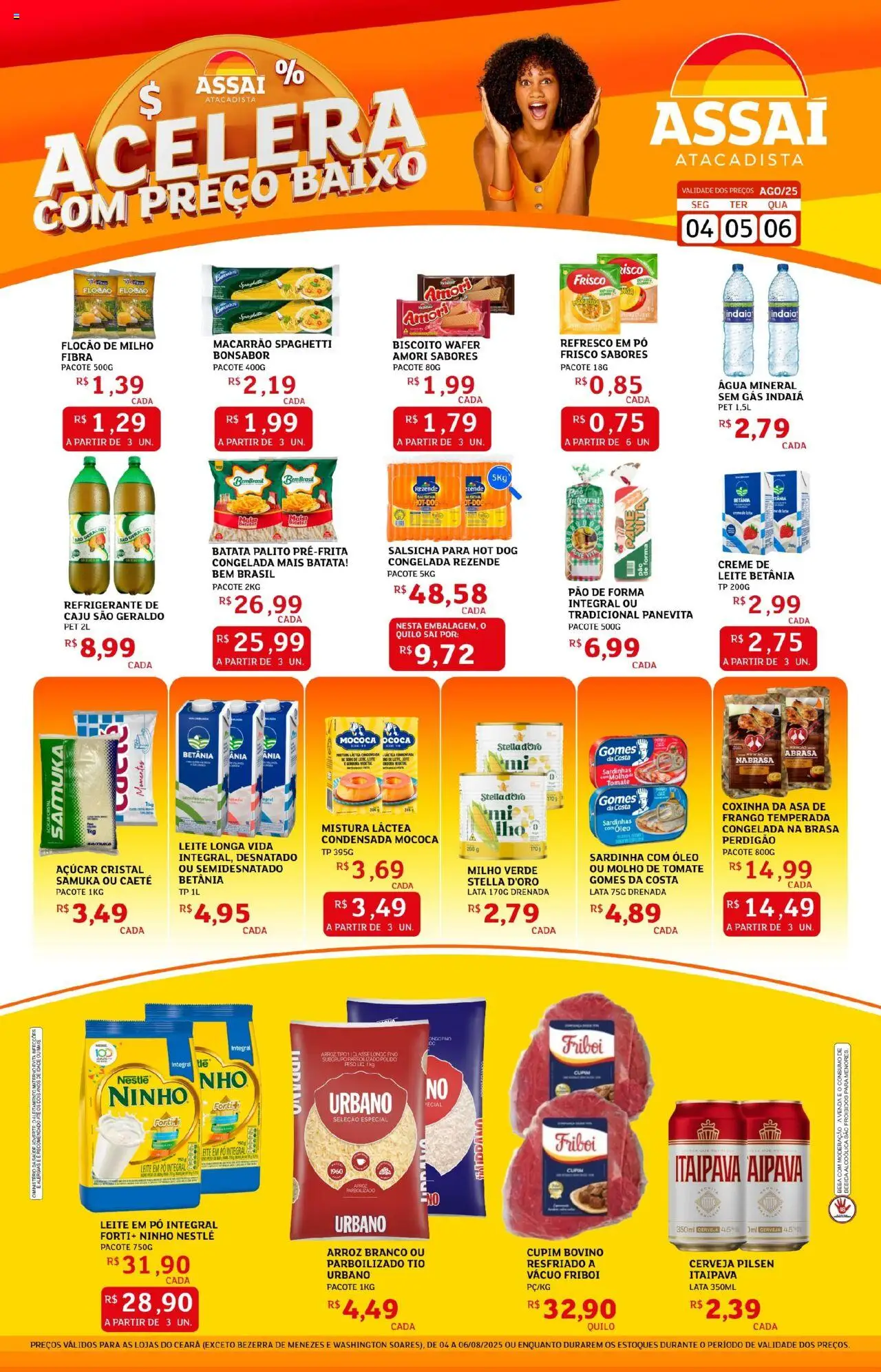 Assaí Atacadista Folheto - válido de 04.08.2025 | Página: 1 | Produtos: Caju, Bebida, Açúcar, Leite em pó
