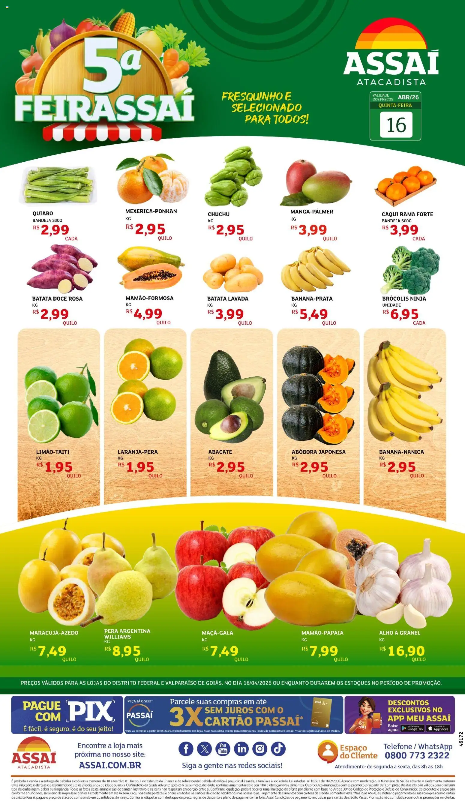 Assaí Atacadista Folheto - válido de 16.04.2026 | Página: 1 | Produtos: Pera, Abóbora, Quiabo, Pneus