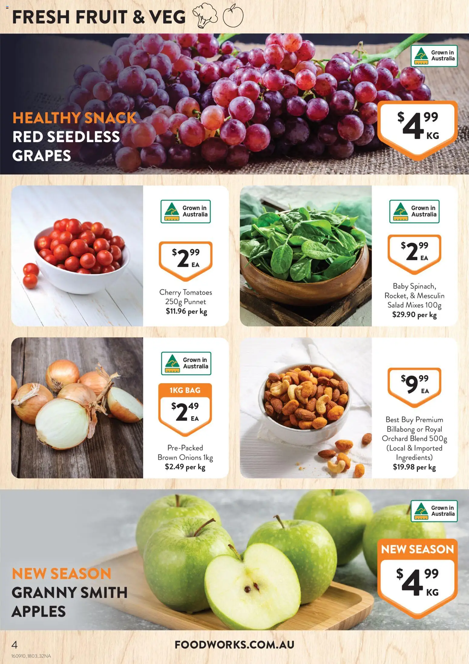 Foodworks catalogue - valid from 18.03.2026 | Page: 4 | Products: Apples, Salad, Onions, Grapes