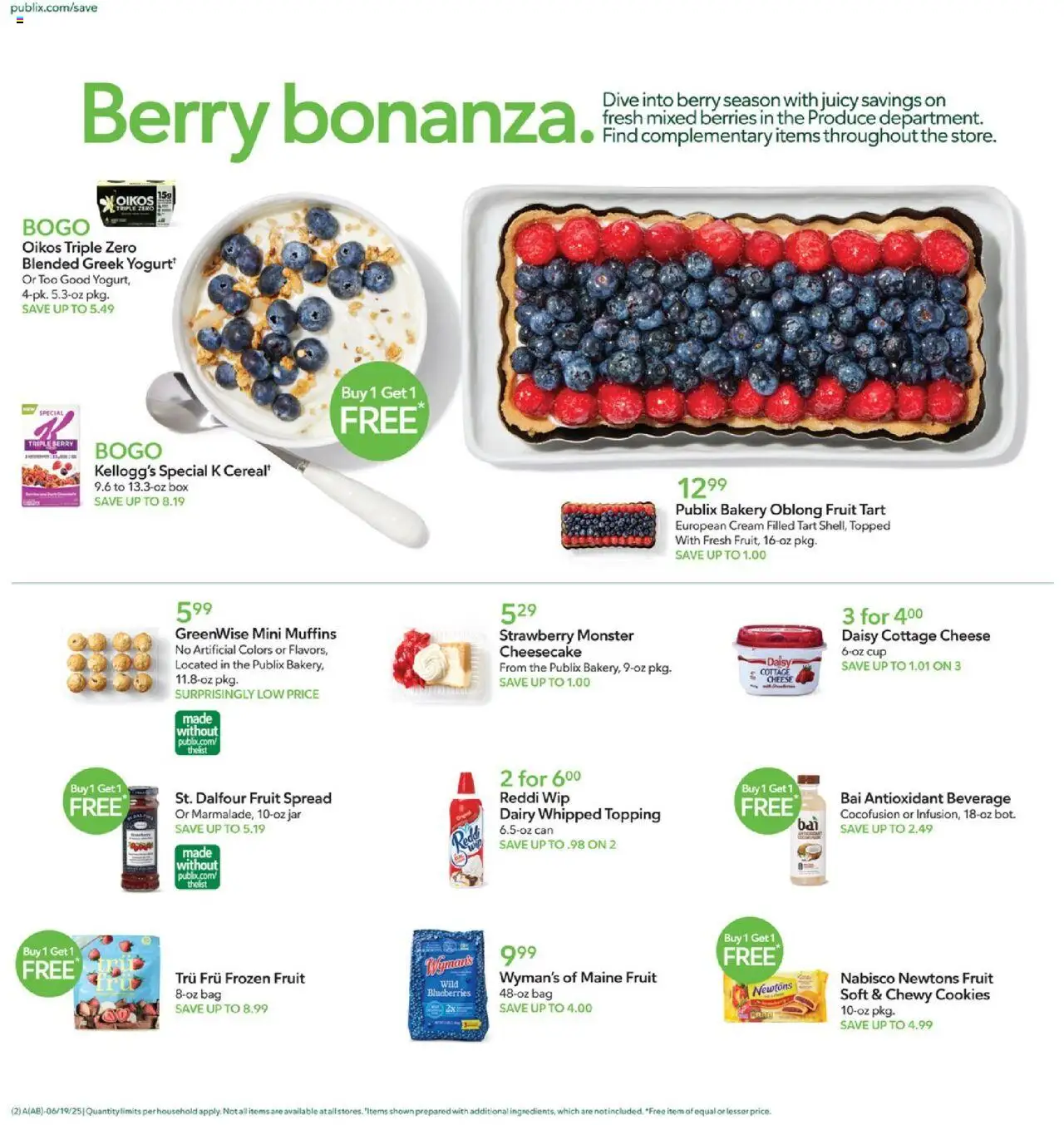 Publix Weekly Ad - valid from 18.06.2025 | Page: 2 | Products: Bakery, Berries, Blueberries, Bag