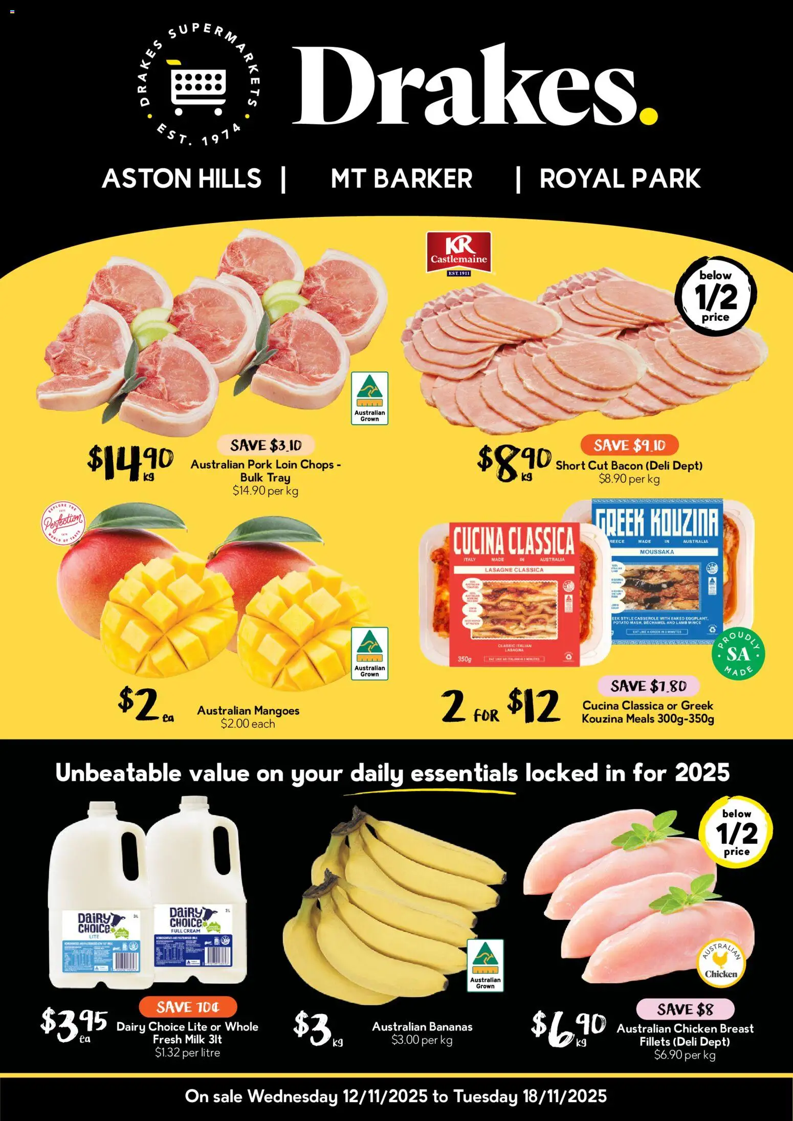 Drakes catalogue - valid from 12.11.2025 | Page: 1 | Products: Bacon, Dairy, Chicken, Lamb