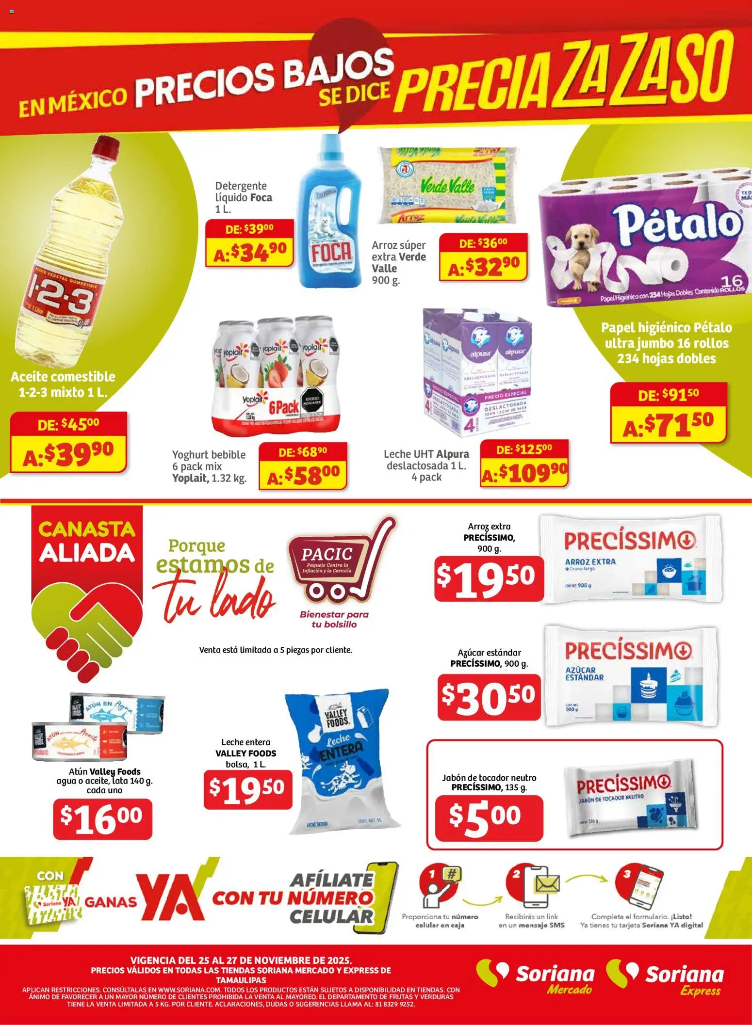 Nuevas ofertas de Soriana válidas en toda la República Mexicana desde el 25.11.2025. ¡Encuentra las mejores ofertas en Soriana - Frescos del Mandado Mercado: Tamaulipas! | Página: 3 | Productos: Azúcar, Agua, Caja, Canasta