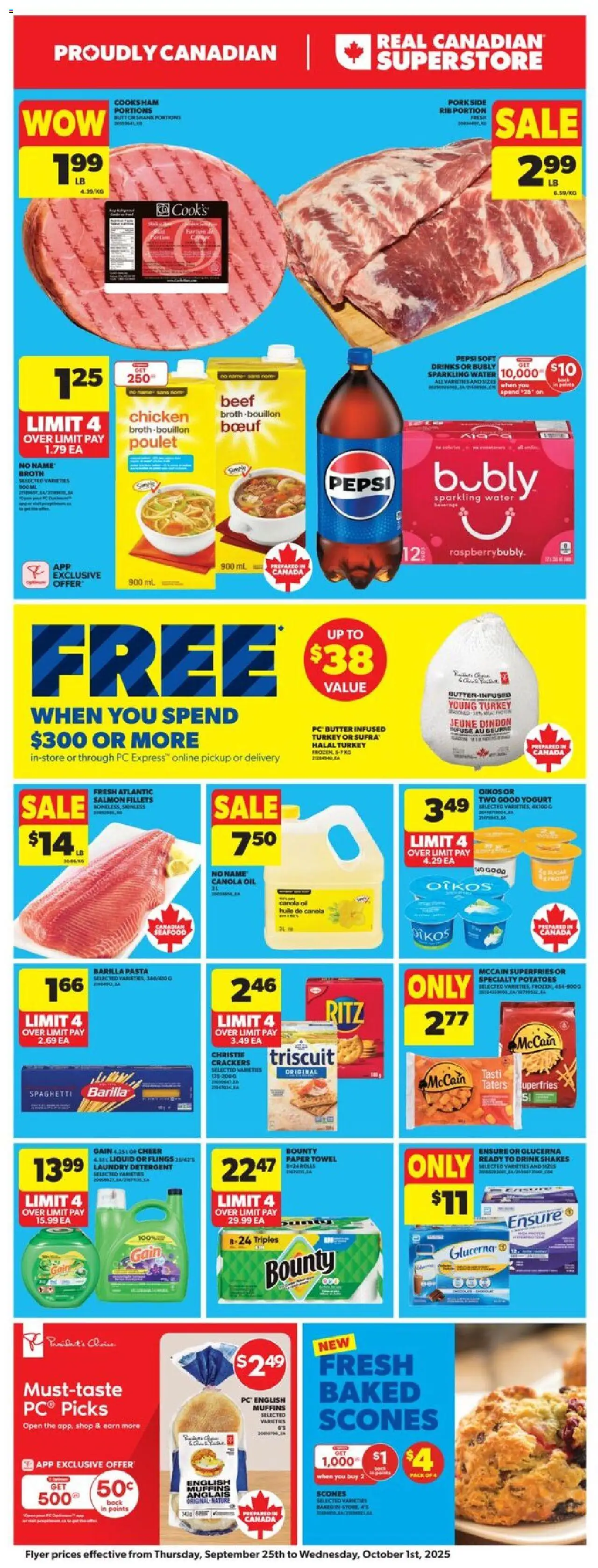 Real Canadian Superstore flyer valid from 25.09.2025 | Page: 3 | Products: PC, Potatoes, Chicken, Pork