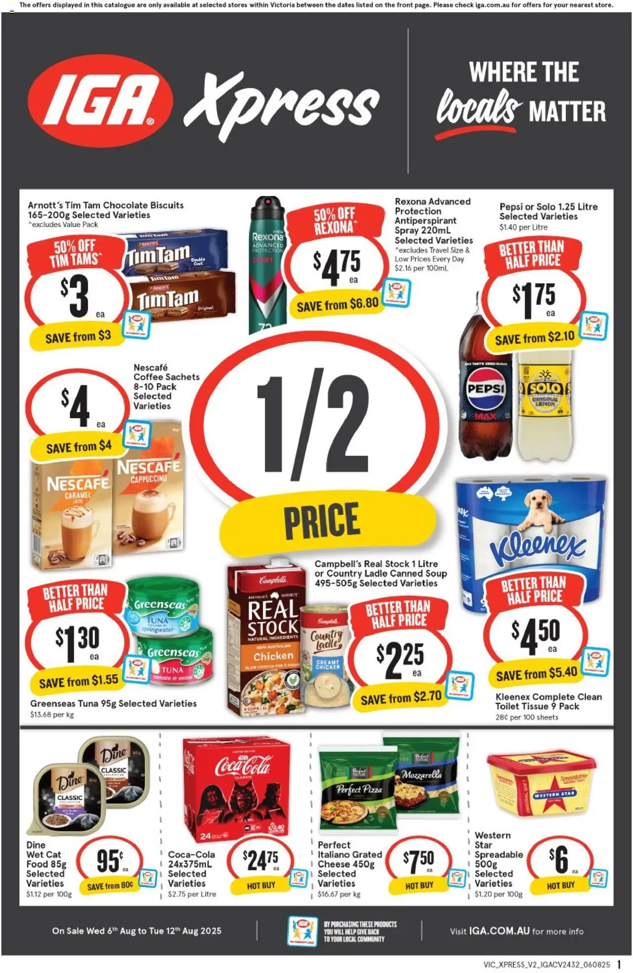 IGA catalogue - valid from 06.08.2025 | Page: 1 | Products: Cups, Pepsi, Lemon, Tuna