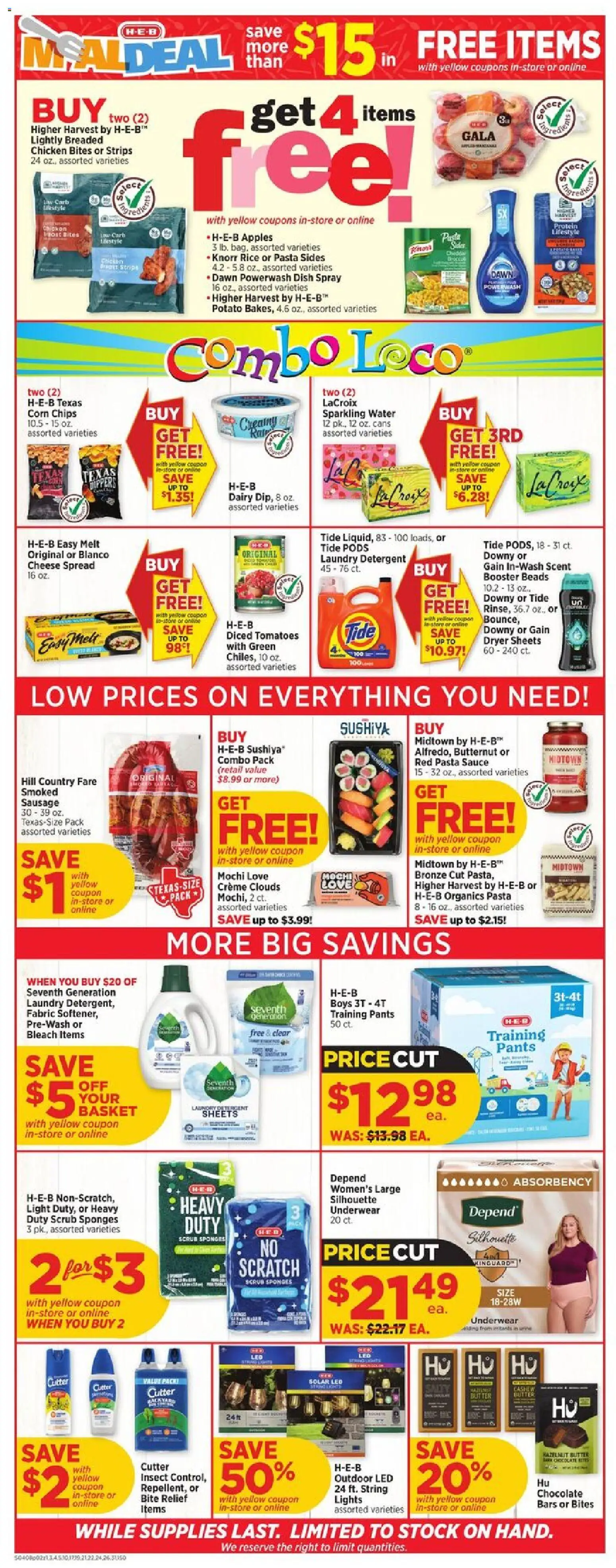 H-E-B Weekly Ad - valid from 08.04.2026 | Page: 2 | Products: Rice, Chips, Water, Cutter