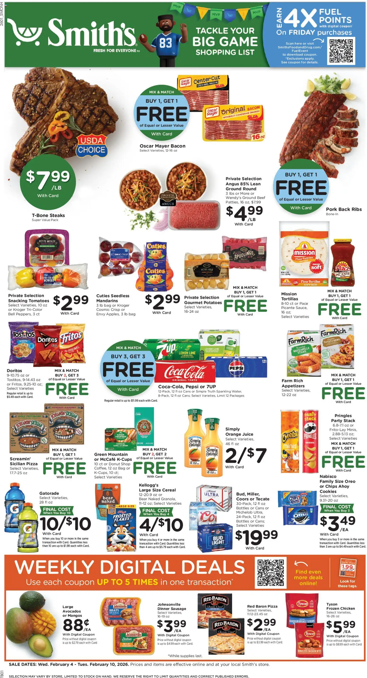 Smith's Weekly Ad - NM - valid from 04.02.2026 | Page: 1 | Products: Pizza, Pork, Chips, Bag