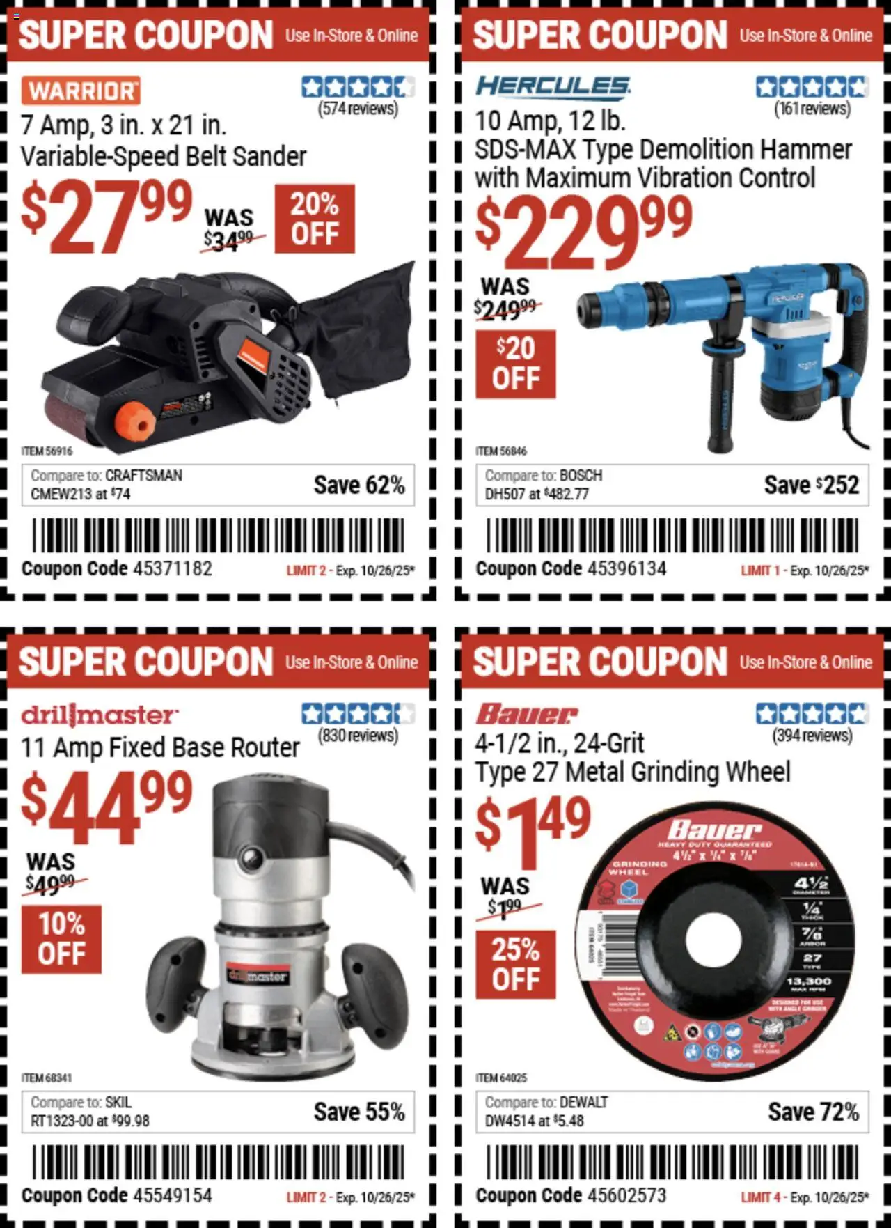 Harbor Freight Coupon Deals - valid from 13.10.2025 | Page: 19 | Products: Sander, Hammer, Belt