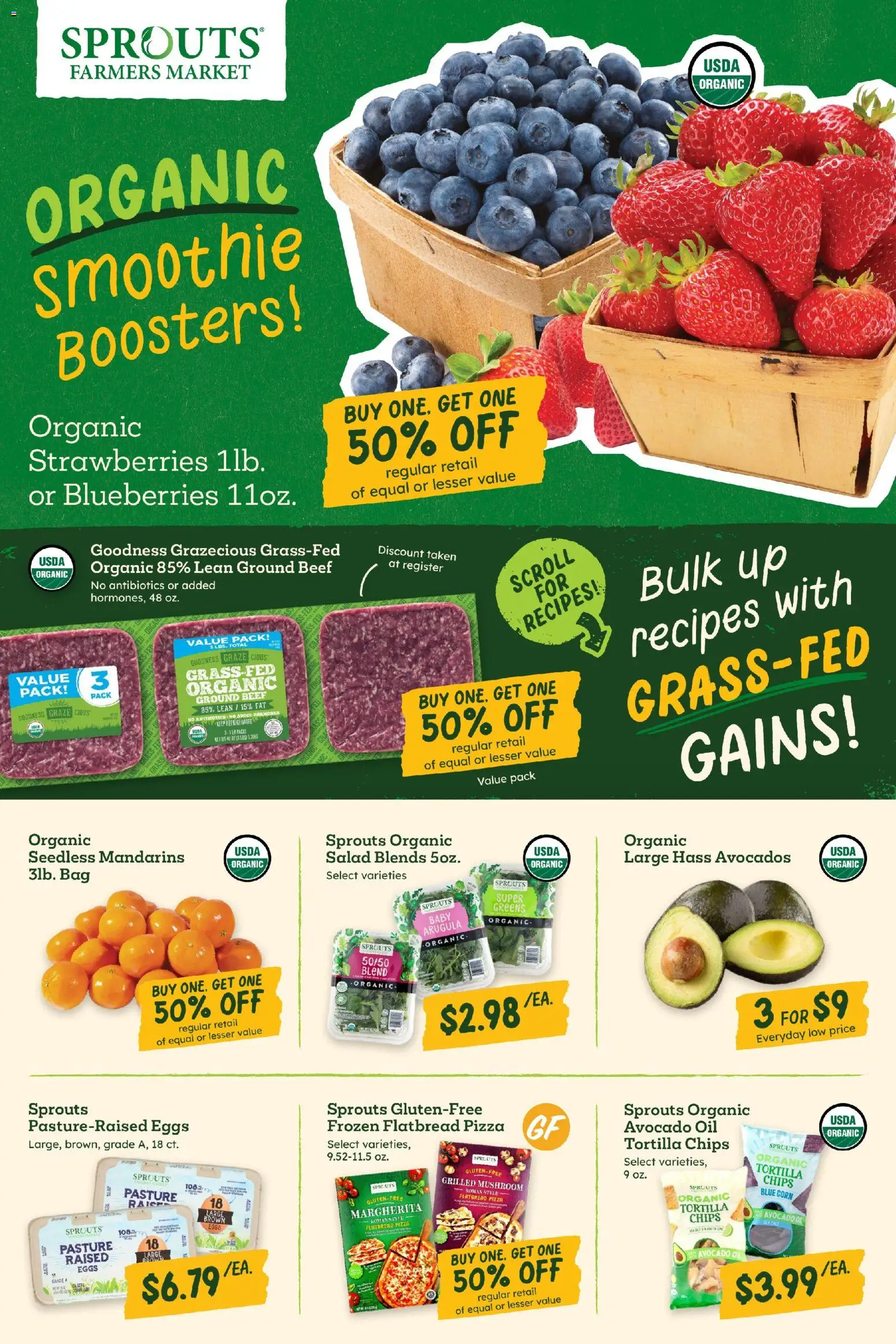 Sprouts Weekly Ad - valid from 14.01.2026 | Page: 2 | Products: Pizza, Salad, Blueberries, Bag
