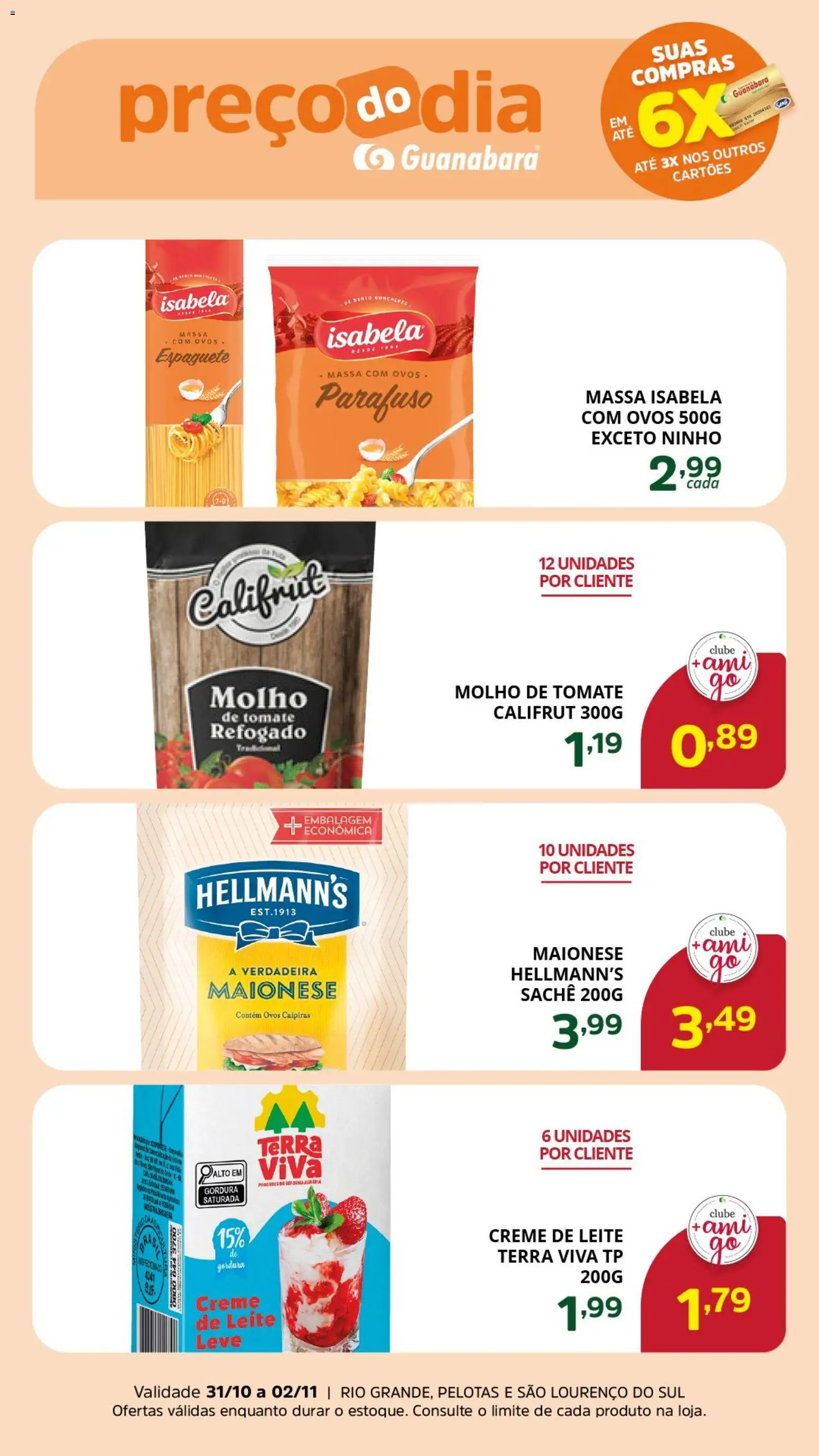Supermercado Guanabara Folheto - válido de 31.10.2025 | Página: 3 | Produtos: Molho de tomate, Ovos, Massa, Creme de leite