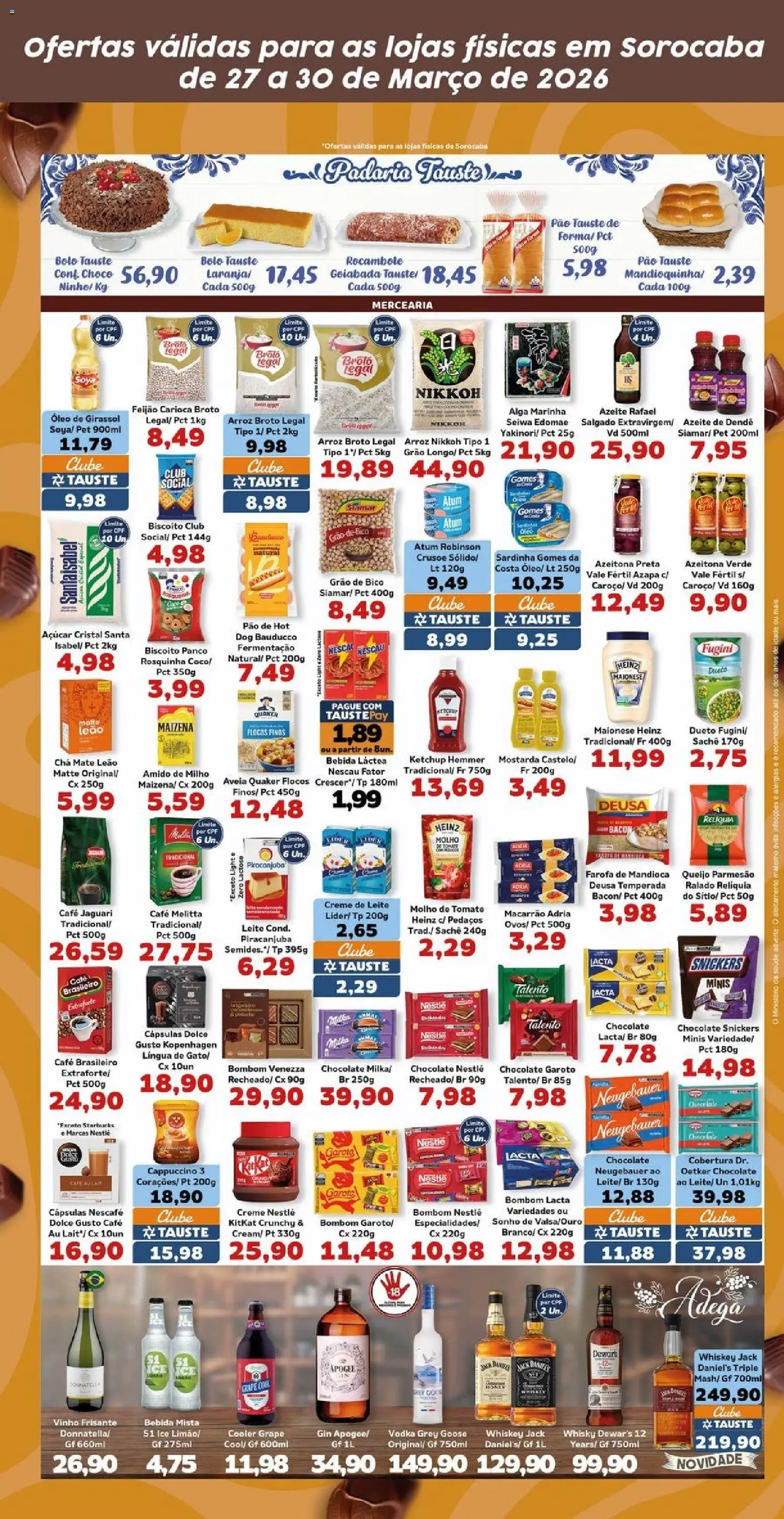 Tauste Folheto - válido de 27.03.2026 | Página: 3 | Produtos: Pão, Gin, Flocos, Queijo parmesão