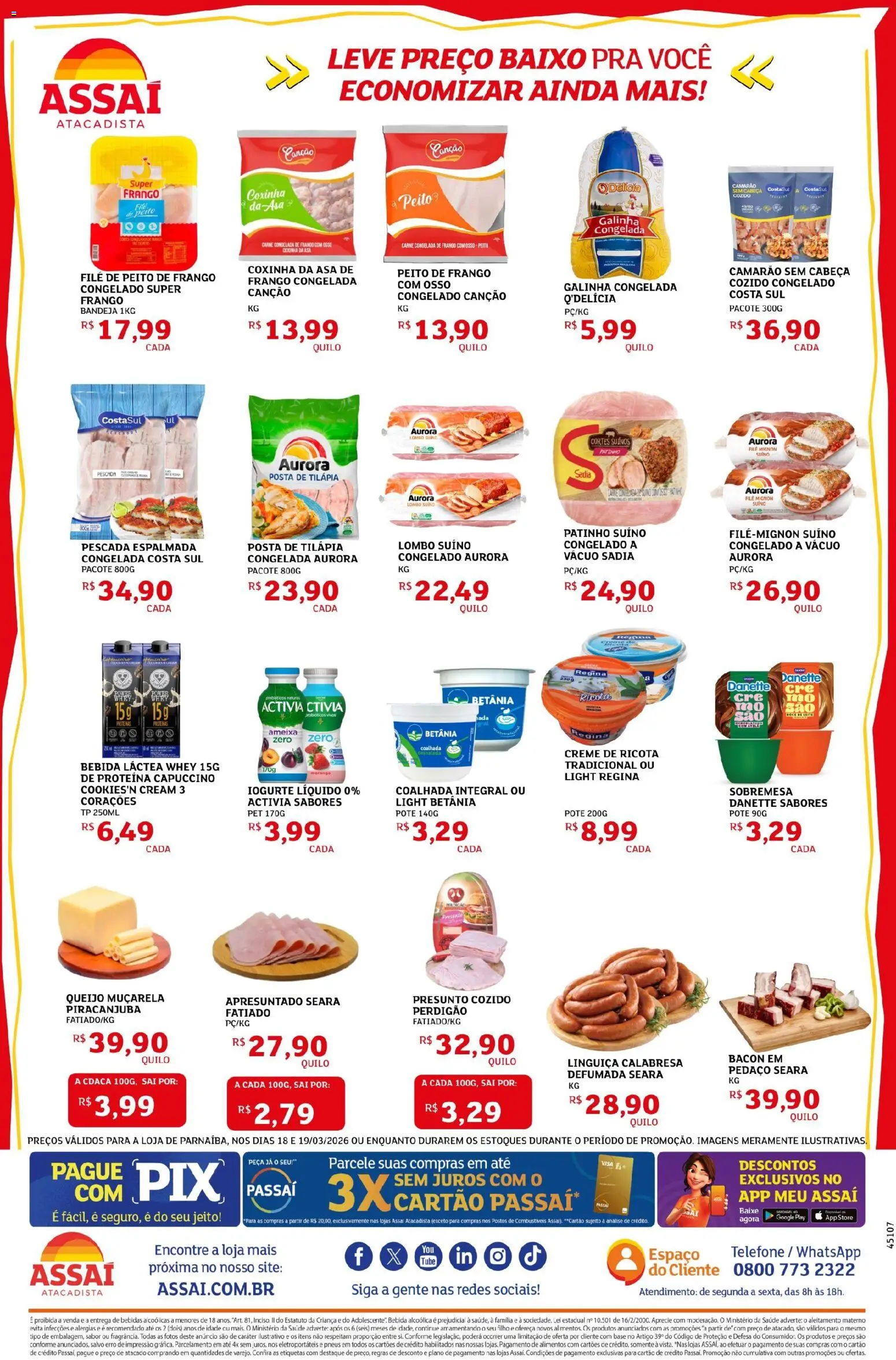 Assaí Atacadista Folheto - válido de 18.03.2026 | Página: 2 | Produtos: Lombo, Camarão, Telefone, Peito de frango