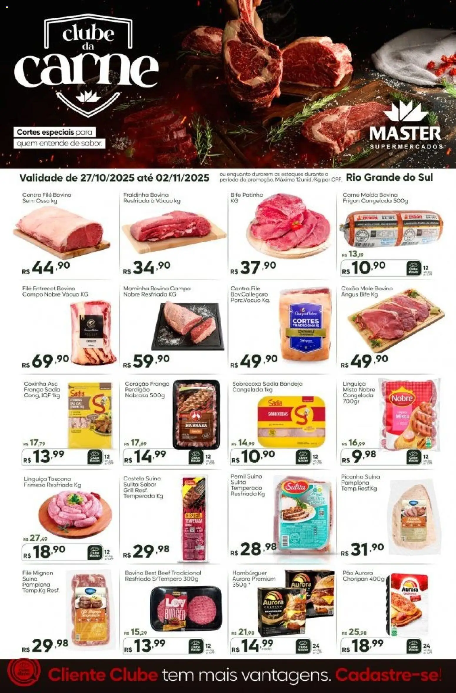 Master Folheto - válido de 27.10.2025 | Página: 3 | Produtos: Filé mignon, Fraldinha, Pernil, Pão