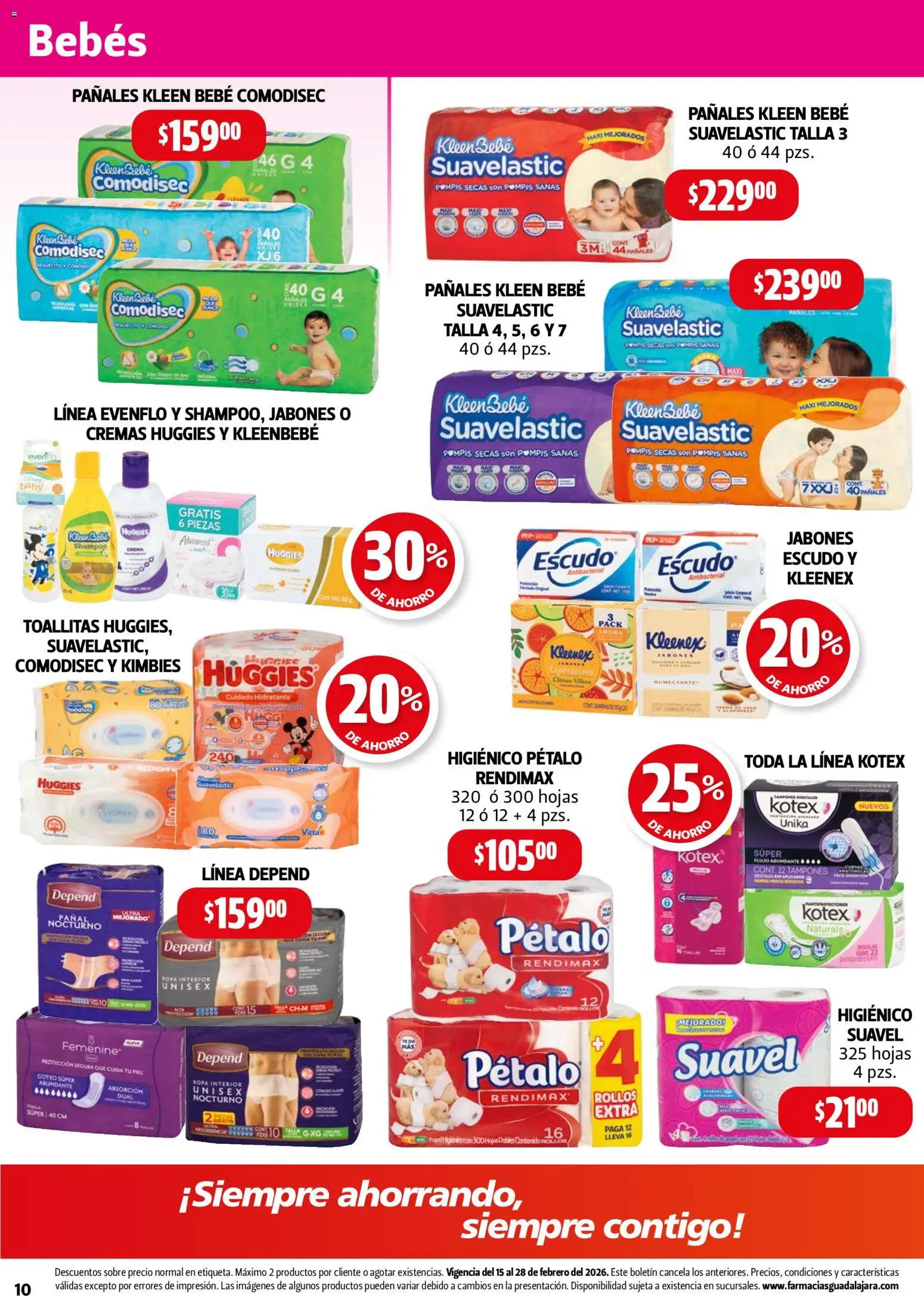 Nuevas ofertas de Farmacia Guadalajara válidas en toda la República Mexicana desde el 15.02.2026. ¡Encuentra las mejores ofertas en Farmacia Guadalajara catálogo! | Página: 10 | Productos: Crema, Pañales, Tampones, Sobre