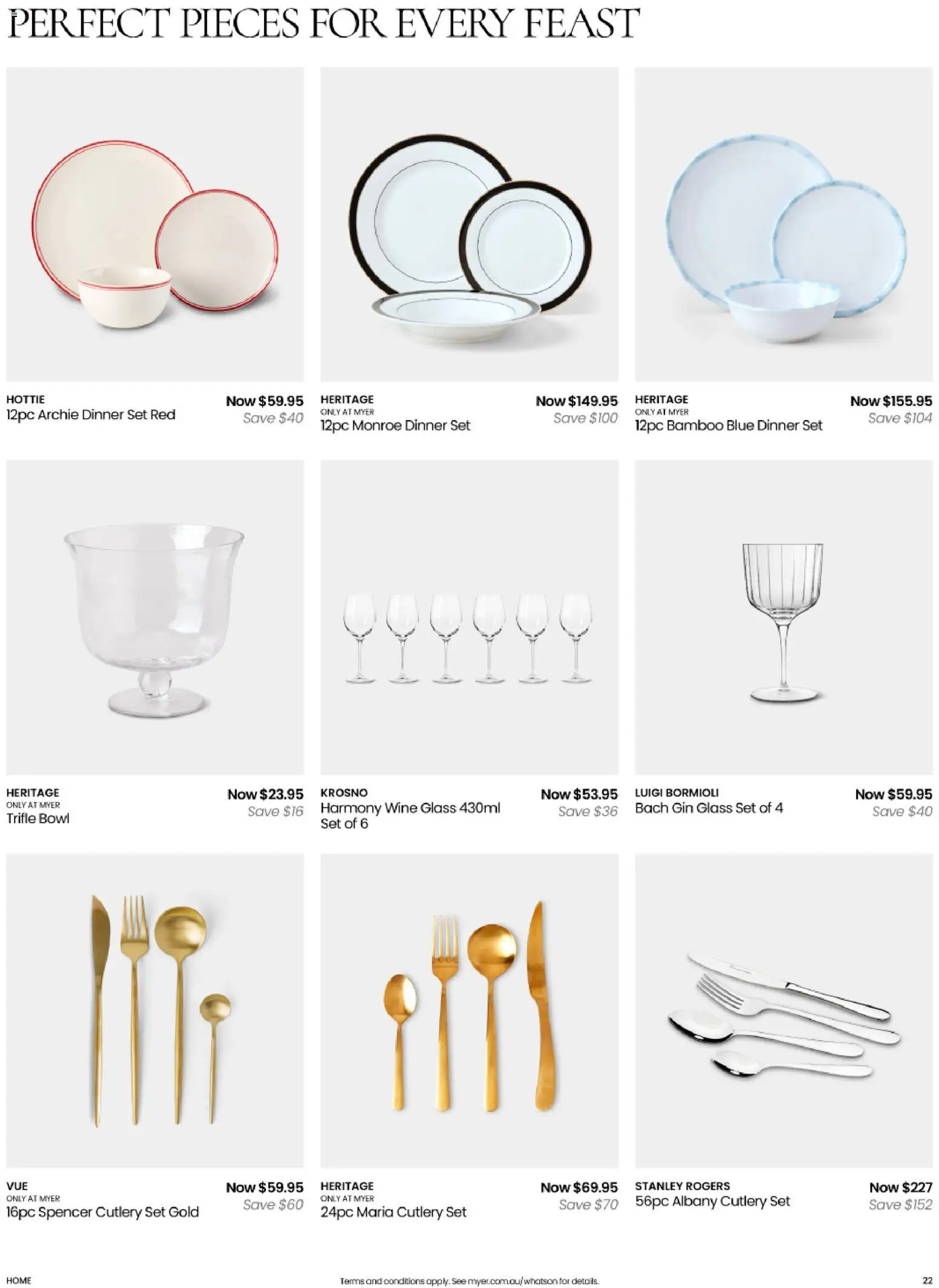 Myer catalogue - valid from 11.11.2025 | Page: 22 | Products: Cutlery, Dinner set, Wine, Gin