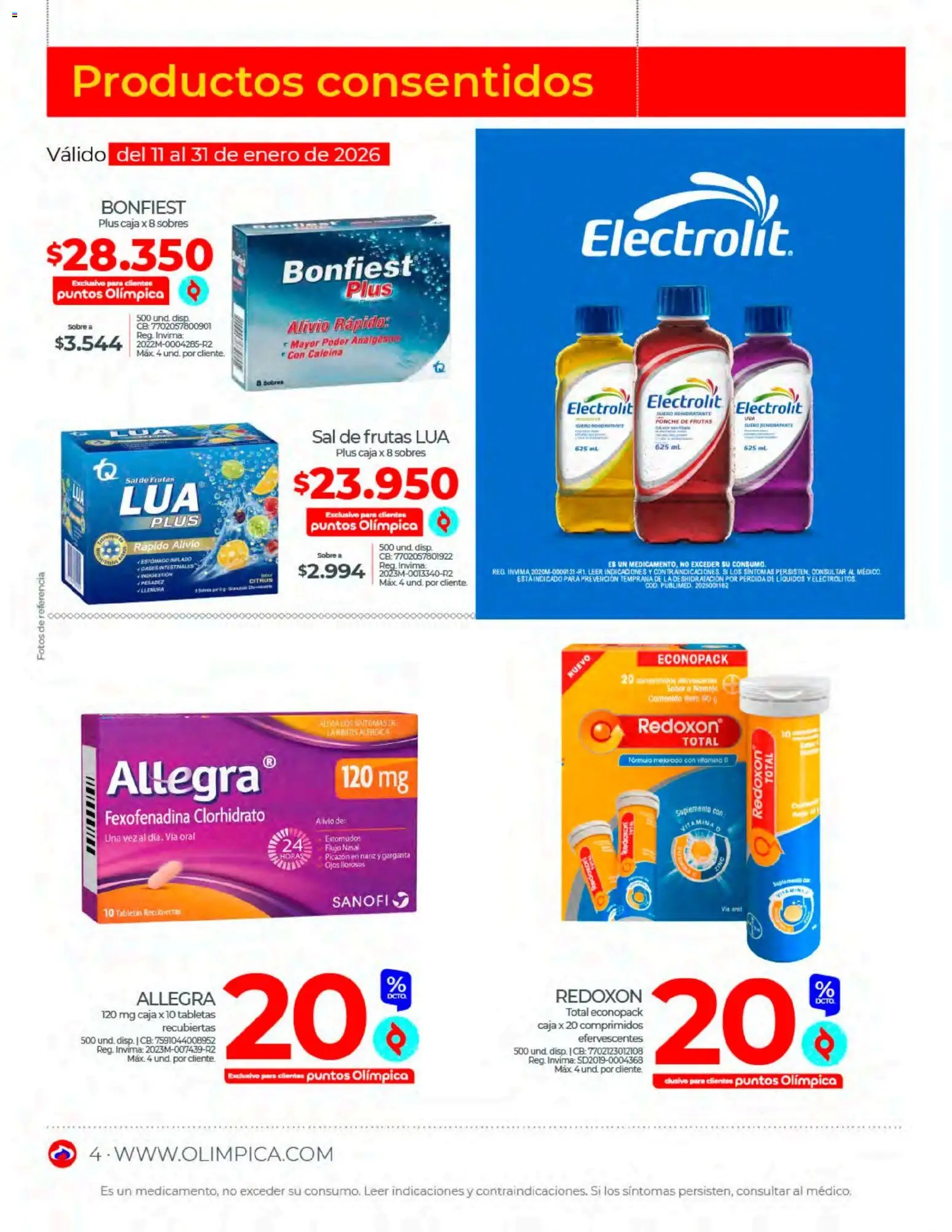 Olímpica revista - valida desde el 01.01.2026 | Página: 4 | Productos: Sal, Sobre, Caja