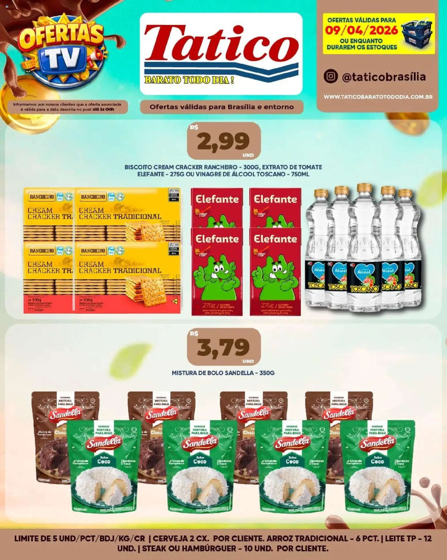 Tatico Folheto - válido de 09.04.2026 | Página: 3 | Produtos: Leite, Cerveja, Hambúrguer, Mistura para bolo
