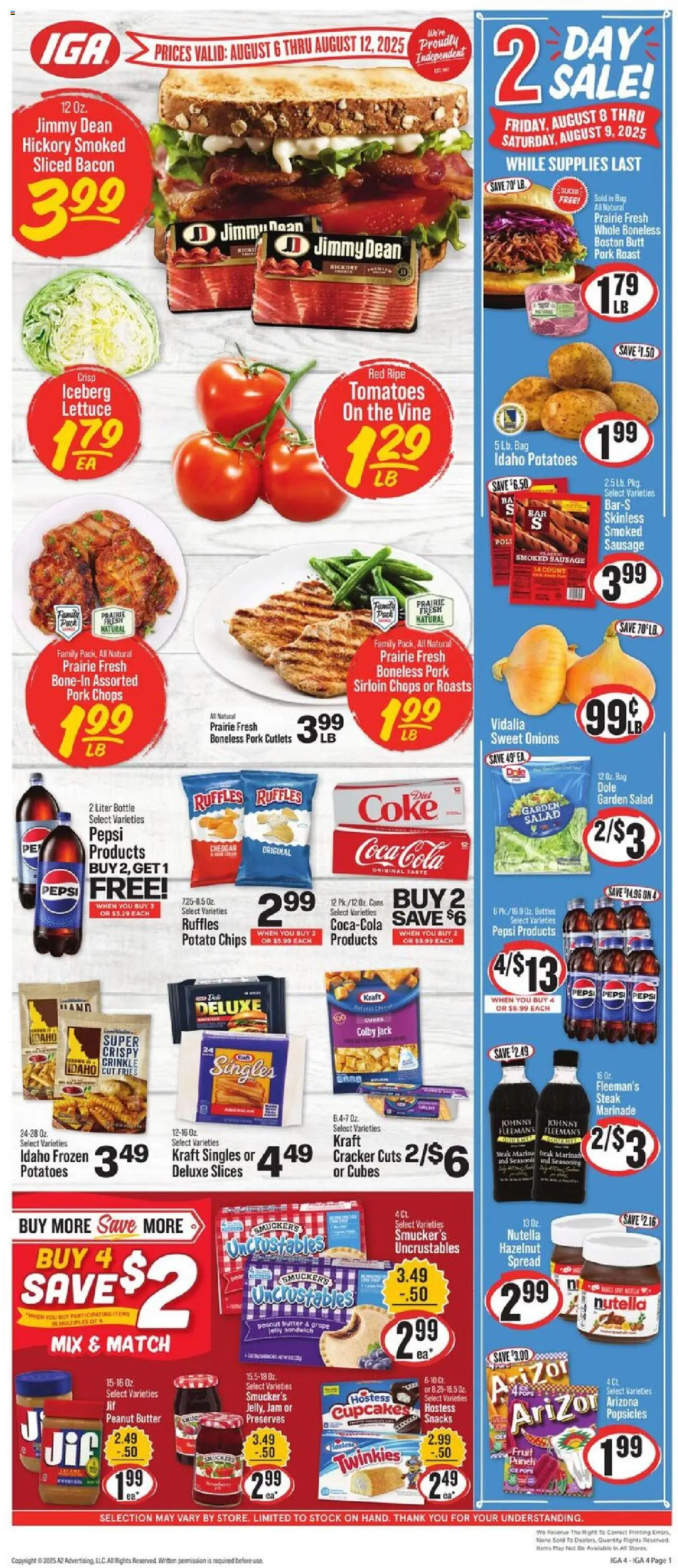 IGA Weekly Ad - valid from 06.08.2025 | Page: 1 | Products: Chips, Salad, Potatoes, Bag