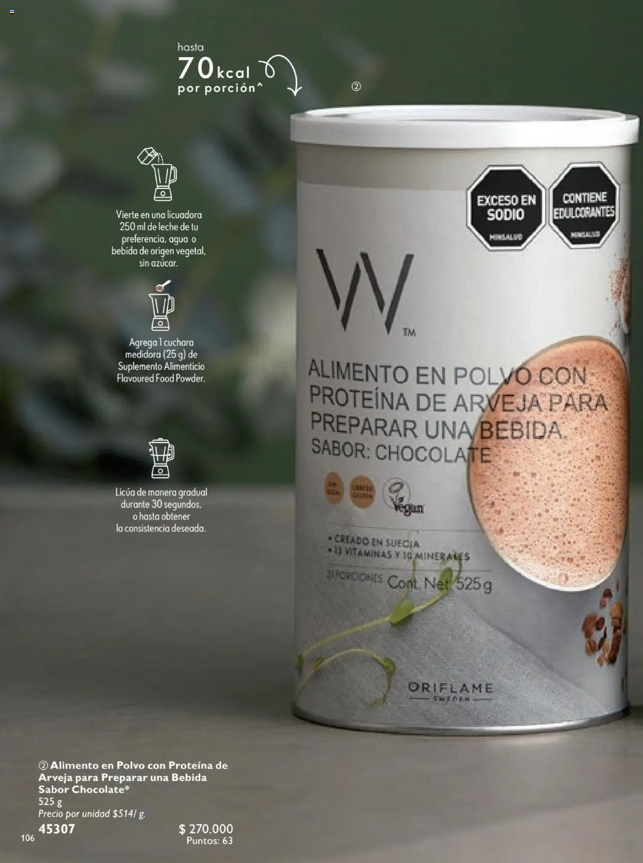 Oriflame revista - valida desde el 12.07.2025 | Página: 106 | Productos: Agua, Polvo, Leche, Chocolate
