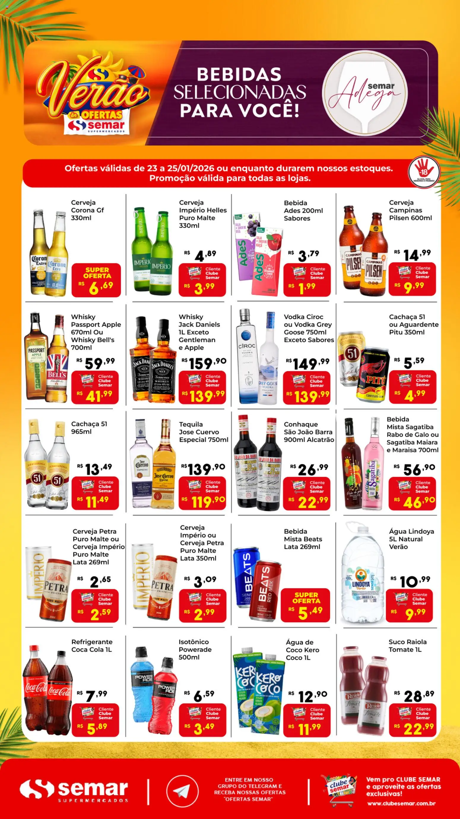 Semar Supermercado Folheto - válido de 23.01.2026 | Página: 1 | Produtos: Cachaça, Suco, Cerveja, Isotônico