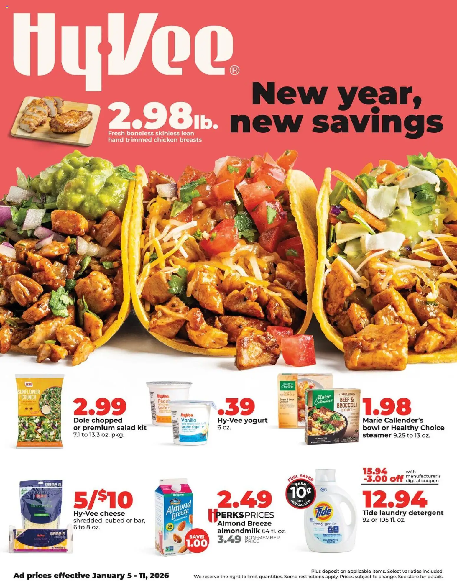 HyVee Weekly Ad - valid from 05.01.2026 | Page: 1 | Products: Broccoli, Yogurt, Peach, Steamer