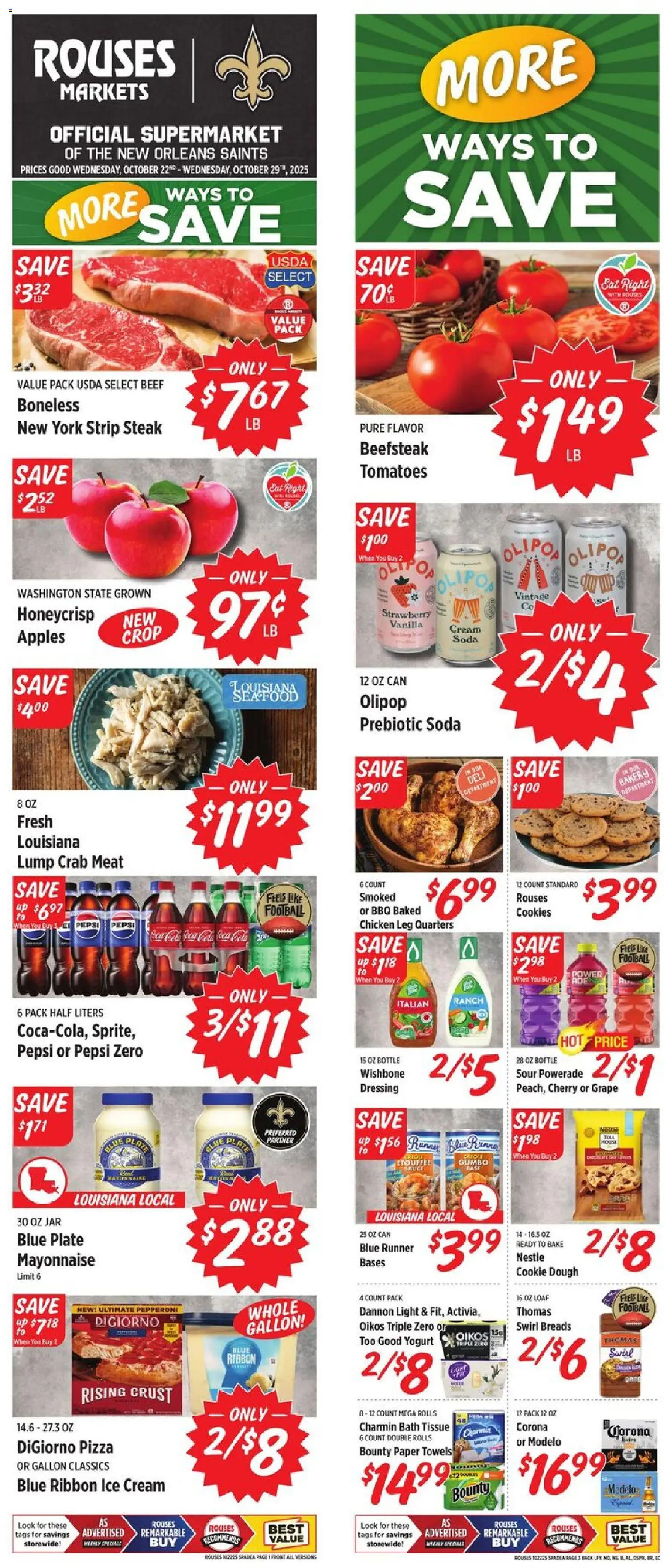 Rouses Weekly Ad - valid from 22.10.2025 | Page: 1 | Products: Yogurt, Cream, Cookies, Mayonnaise
