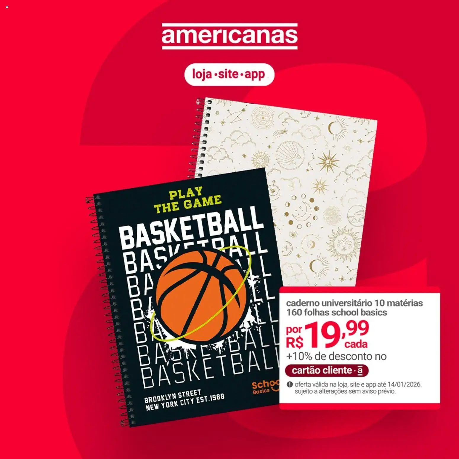 Lojas Americanas Folheto - válido de 13.01.2026 | Página: 1 | Produtos: Caderno