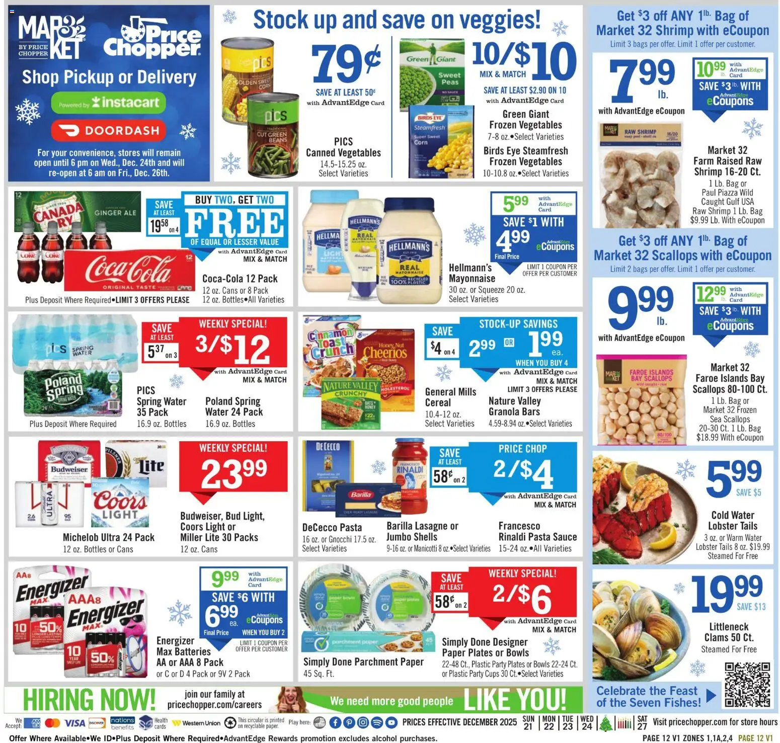 Price Chopper Weekly Ad - valid from 21.12.2025 | Page: 12 | Products: Ginger, Pasta, Water, Mayonnaise