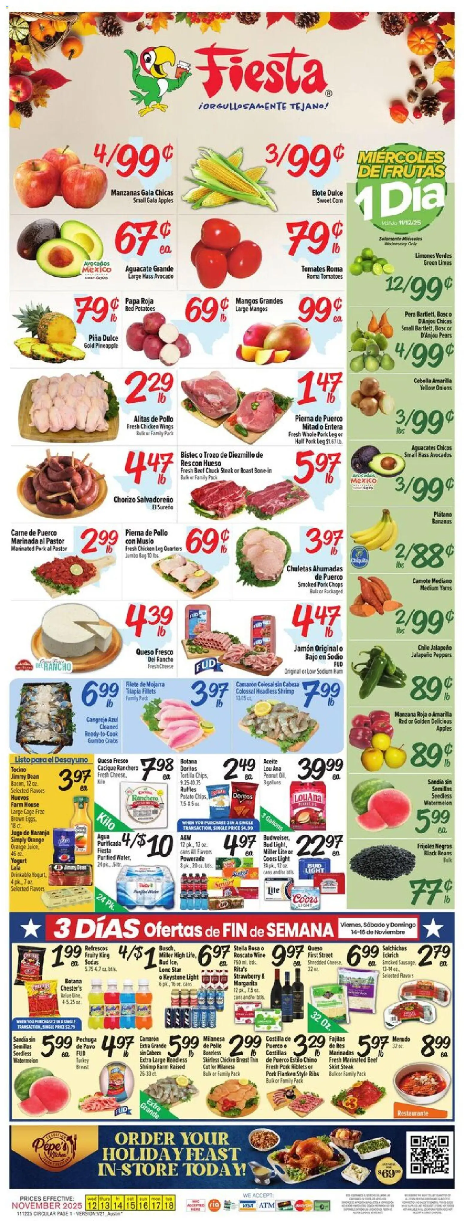 Fiesta Mart Weekly Ad - valid from 12.11.2025 | Page: 1 | Products: Ham, Apples, Avocado, Sausage