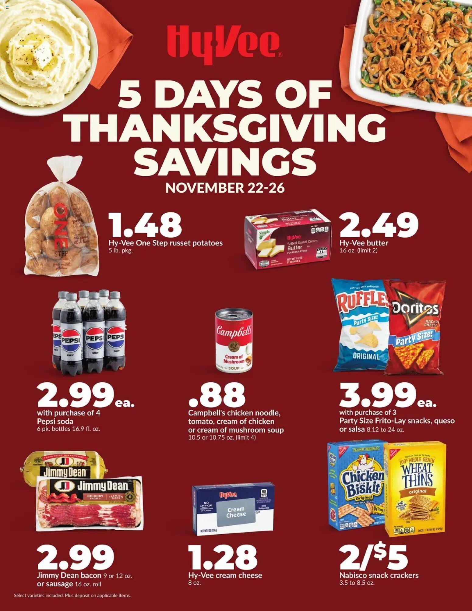 HyVee Special Sales  - valid from 22.11.2025 | Page: 1 | Products: Butter, Cheese, Potatoes, Sausage