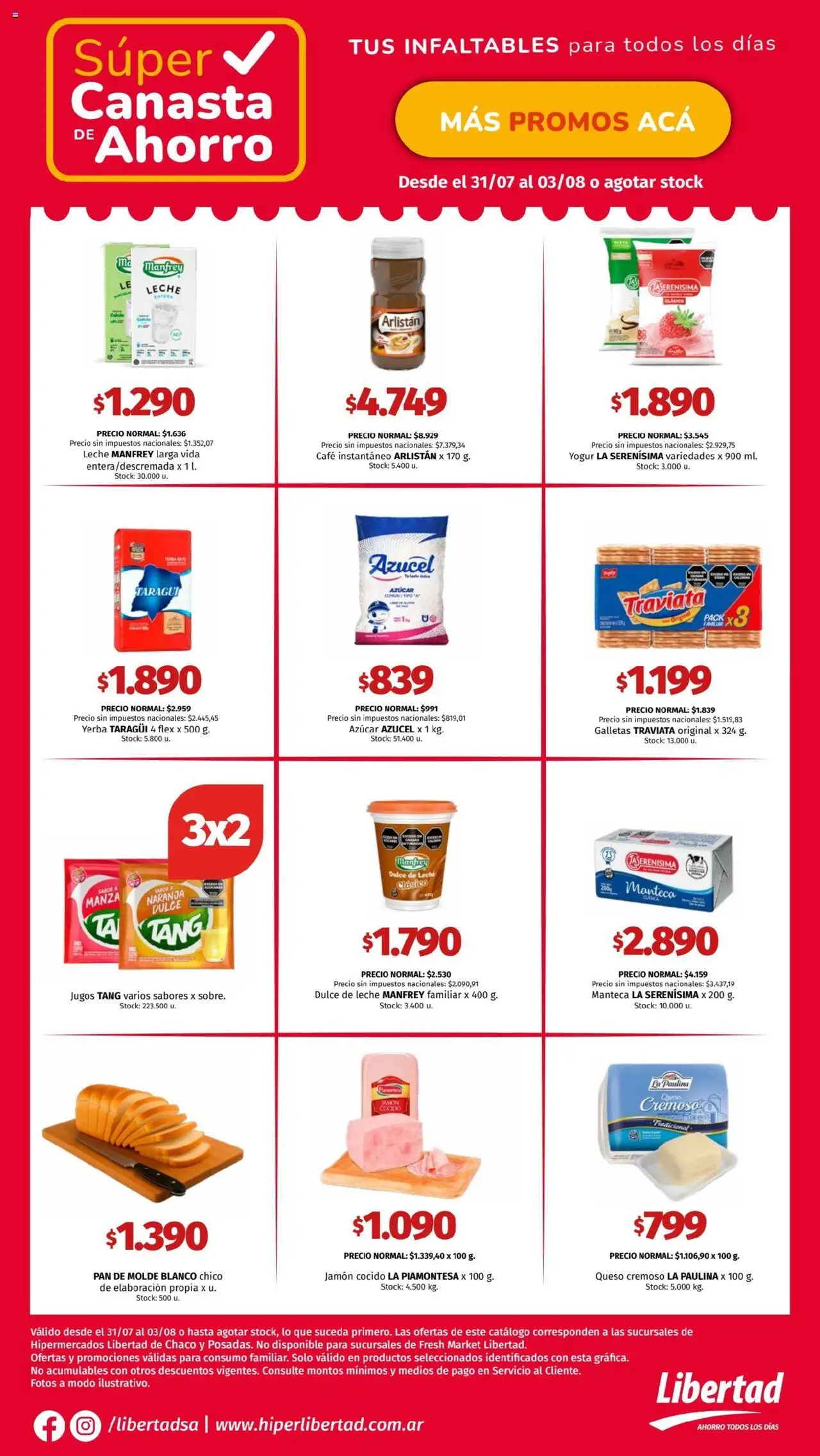 Hipermercado Libertad - Canasta - NEA │ válido desde el 31.07.2025 | Página: 3 | Productos: Azucar, Manteca, Yogur, Café