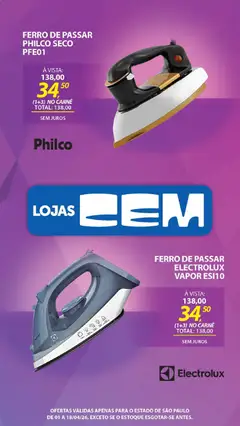 Lojas Cem - Ofertas atuais - Pré-Visualização do folheto da loja Lojas Cem, válido de 01.04.2026 | Página: 121 | Produtos: Ferro, Ferro de passar, Carne, Tanque