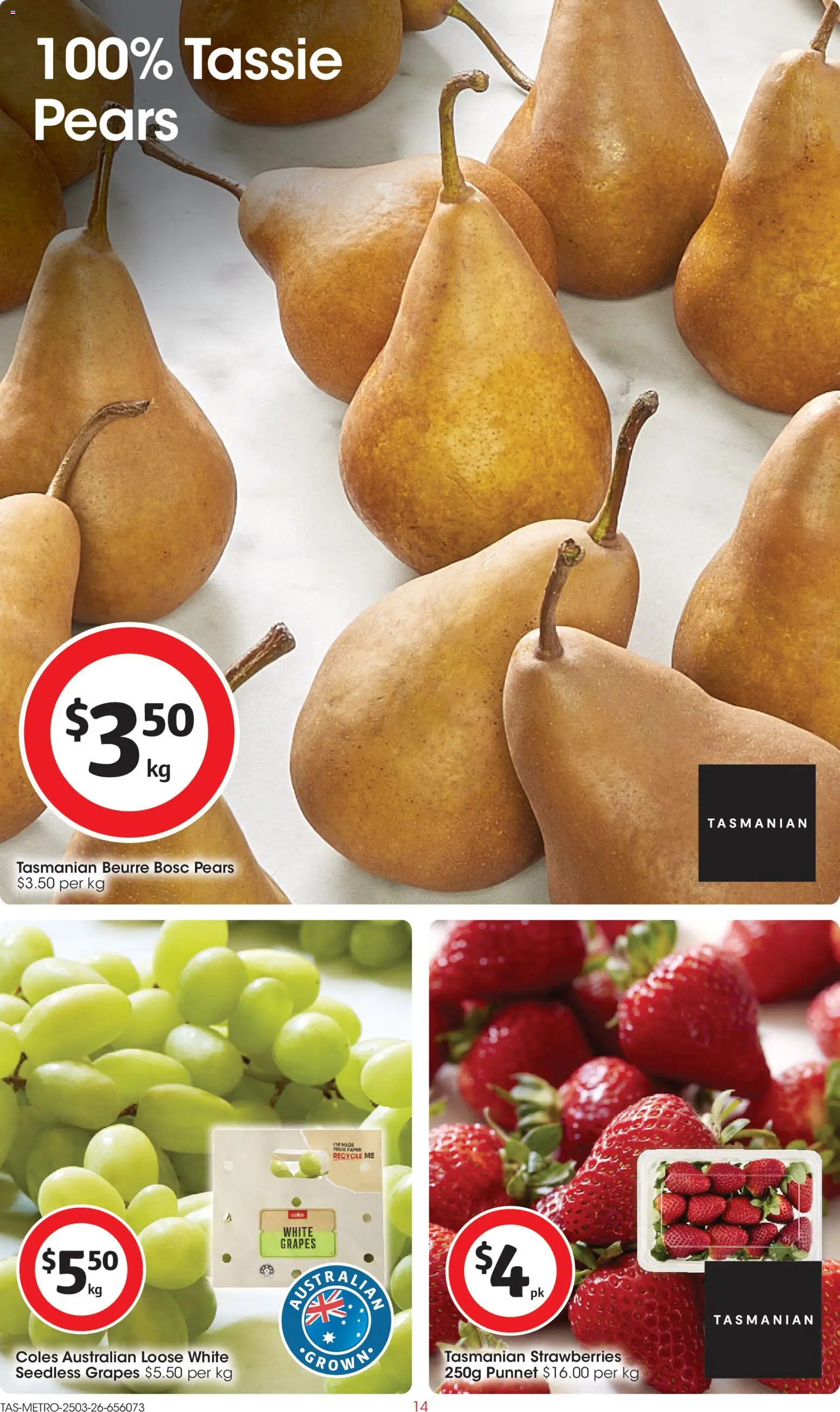 Coles catalogue - valid from 25.03.2026 | Page: 14 | Products: Strawberries, Grapes