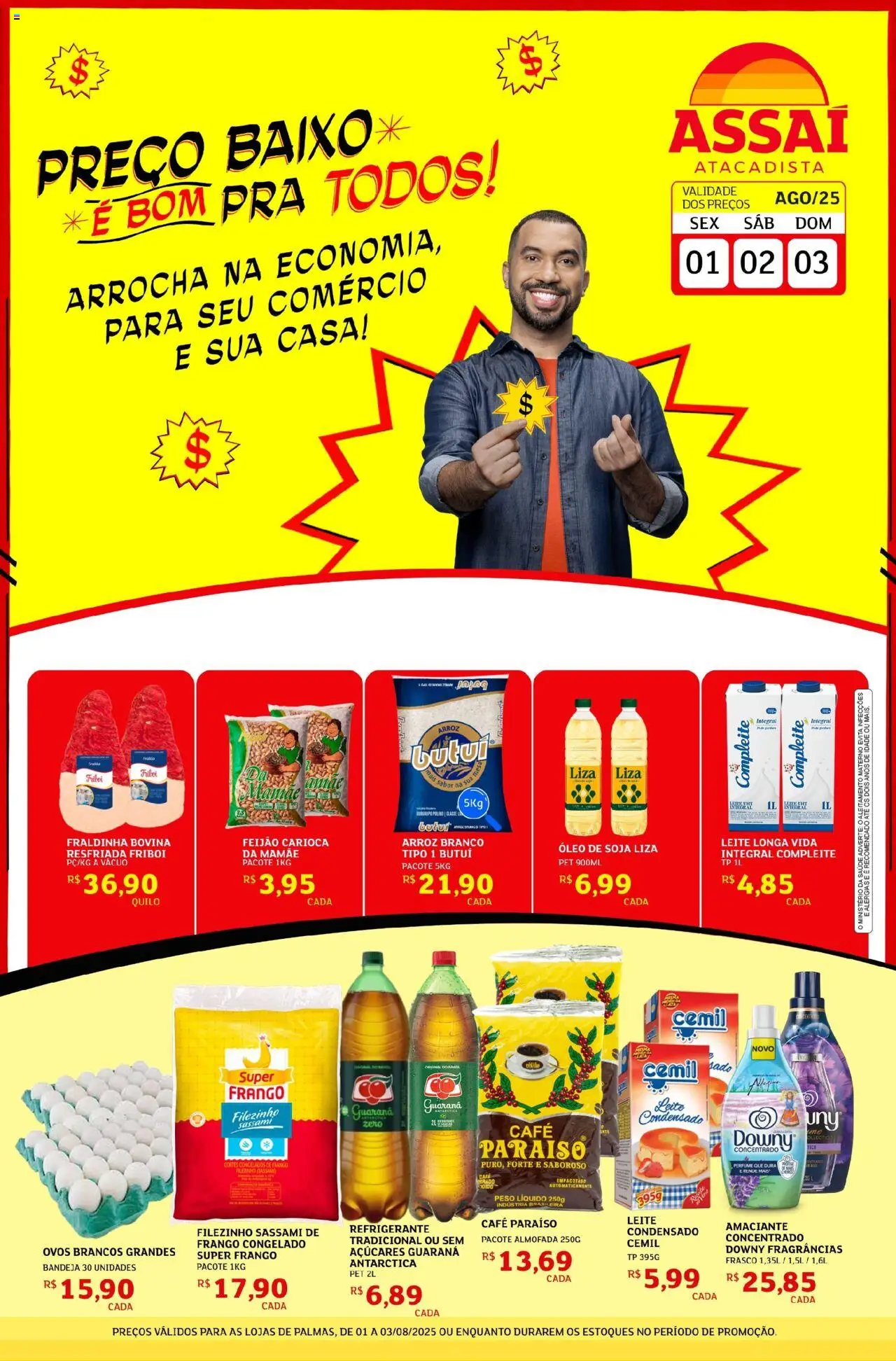 Assaí Atacadista Folheto - válido de 01.08.2025 | Página: 1 | Produtos: Feijão, Óleo, Café, Soja