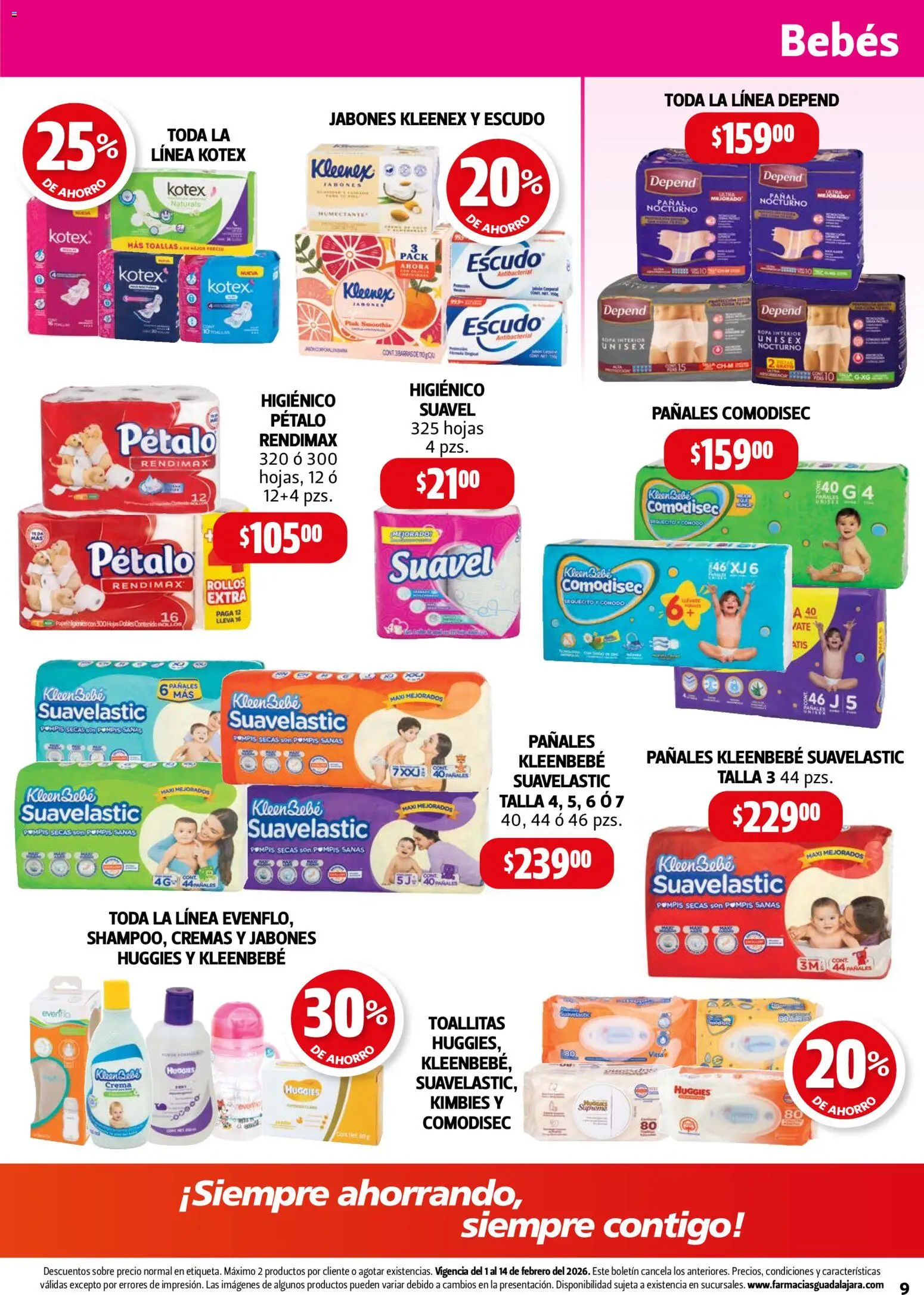 Nuevas ofertas de Farmacia Guadalajara válidas en toda la República Mexicana desde el 01.02.2026. ¡Encuentra las mejores ofertas en Farmacia Guadalajara catálogo! | Página: 9 | Productos: Crema, Pañales, Ropa interior, Toallas