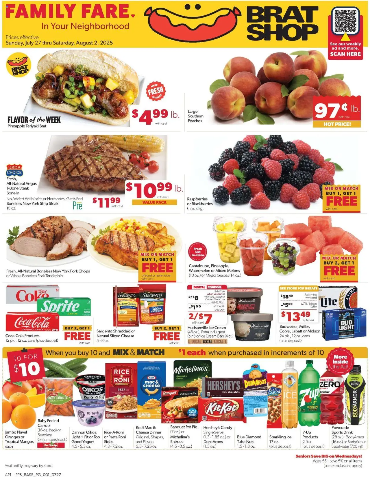 Family Fare Weekly Ad - MI - valid from 25.07.2025 | Page: 1 | Products: Peaches, Cheese, Oranges, Ice cream