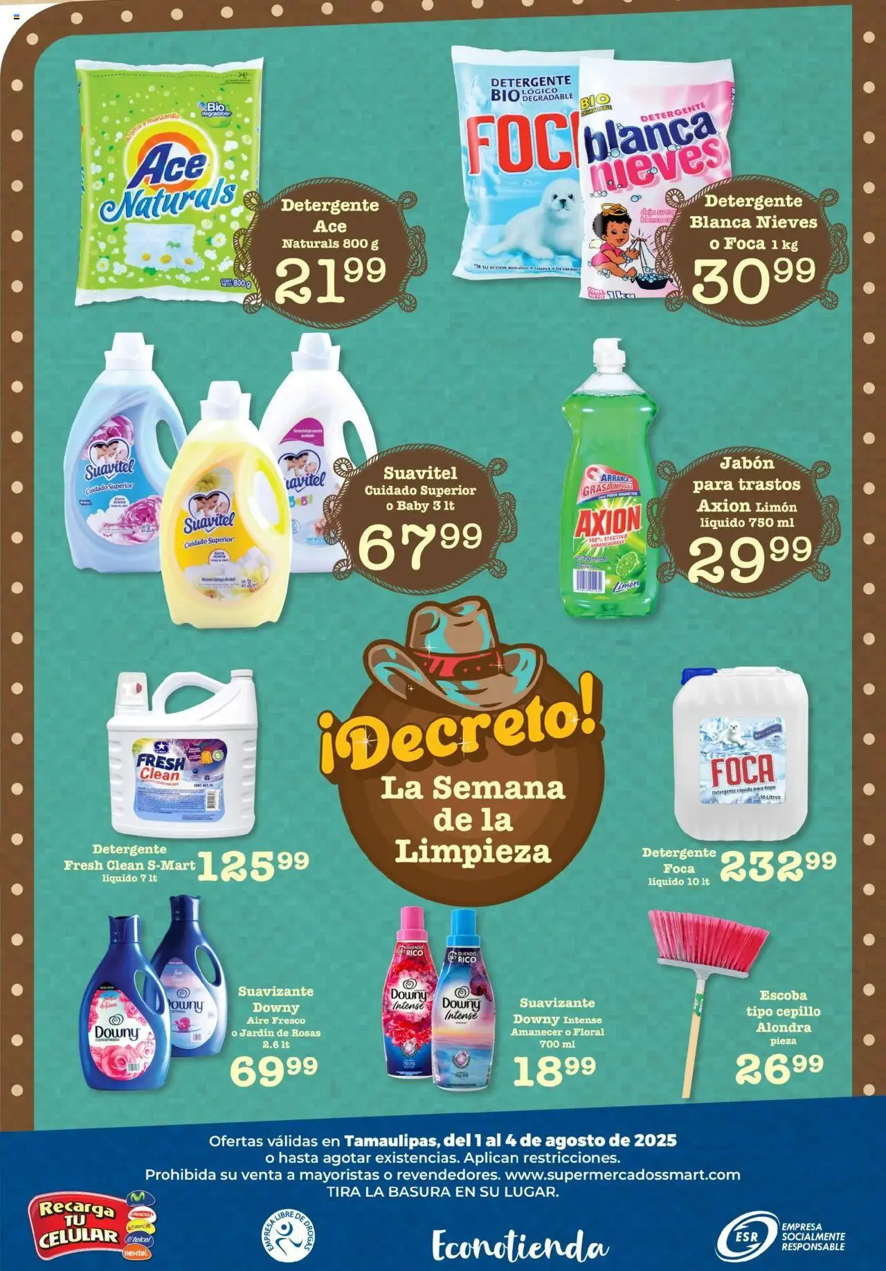 Nuevas ofertas de S-Mart válidas en toda la República Mexicana desde el 01.08.2025. ¡Encuentra las mejores ofertas en S-Mart - Folleto - Nuevo Laredo! | Página: 6 | Productos: Cepillo, Suavizante, Ropa, Jabón