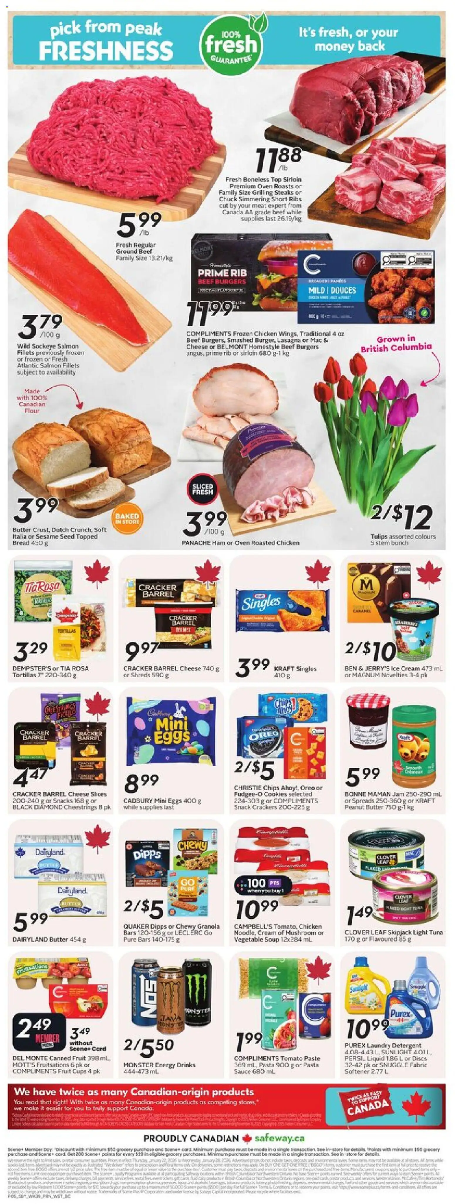 Safeway flyer valid from 22.01.2026 | Page: 4 | Products: Beef, Cookies, Butter, Bread
