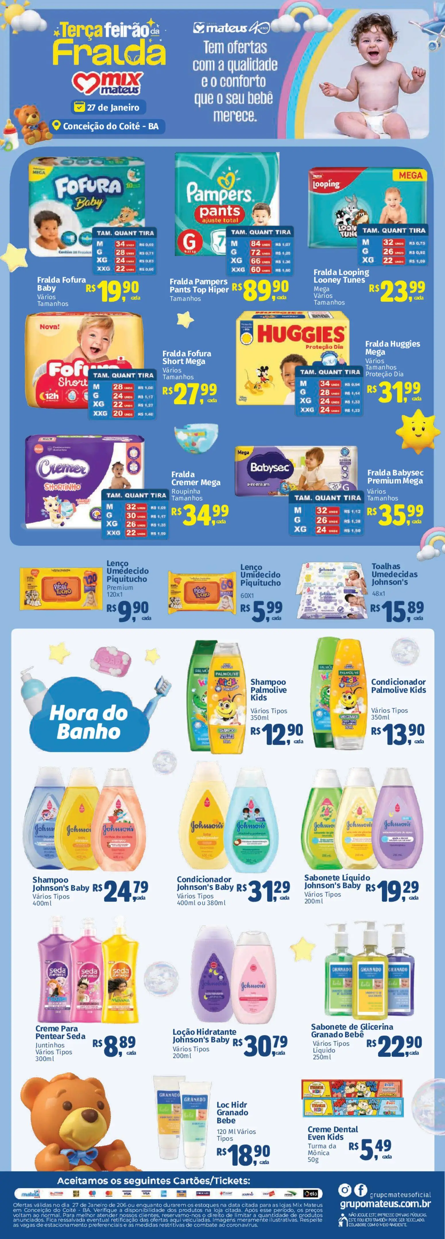 Mateus Folheto - válido de 27.01.2026 | Página: 1 | Produtos: Shampoo, Lenço, Creme para pentear, Creme dental