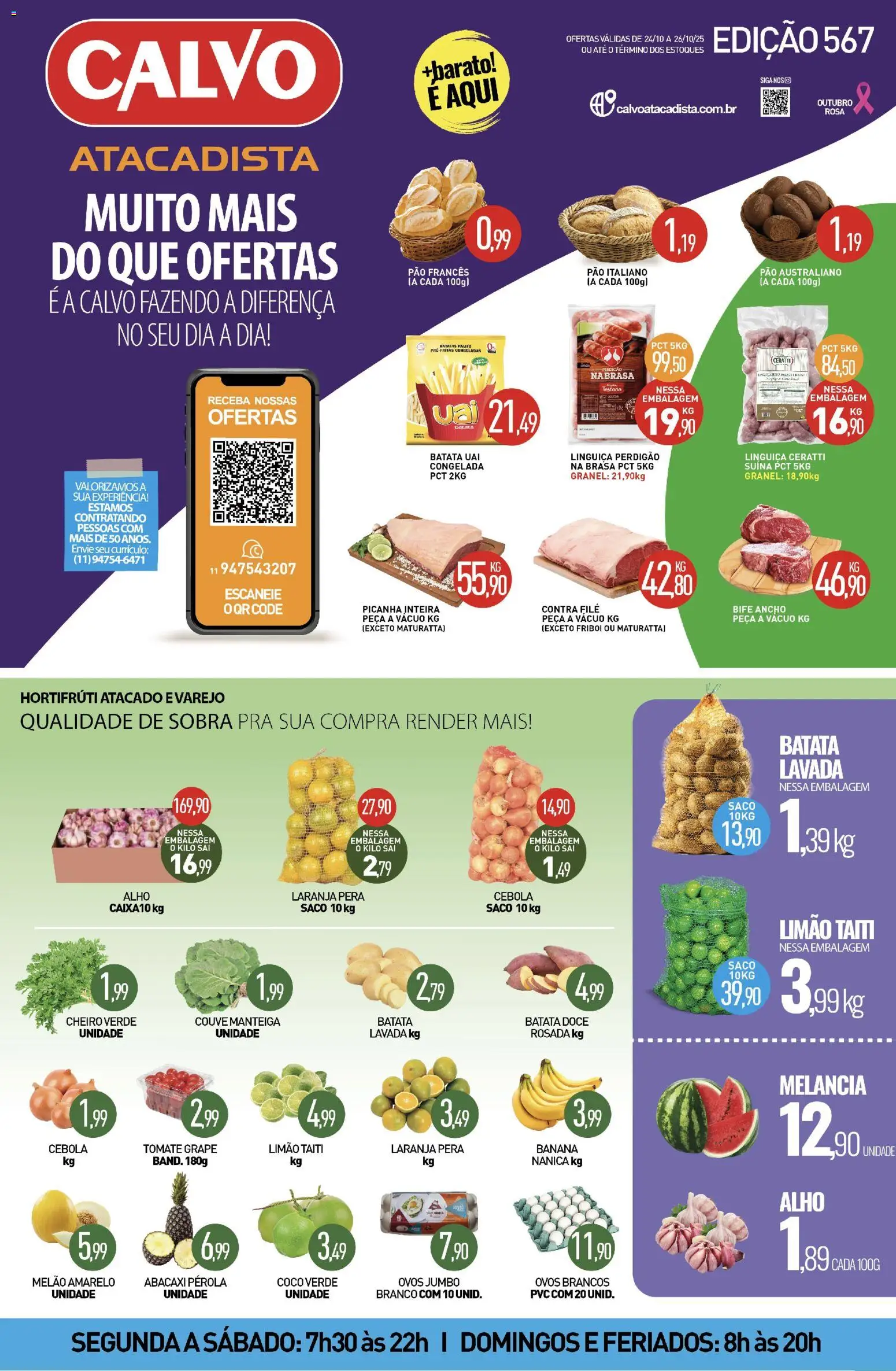 Calvo Atacadista Folheto - válido de 24.10.2025 | Página: 1 | Produtos: Alho, Contra filé, Picanha, Pão francês